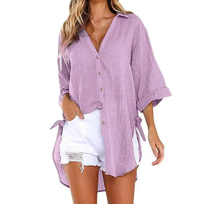 3/4 Sleeve Loose V-neck T-shirt