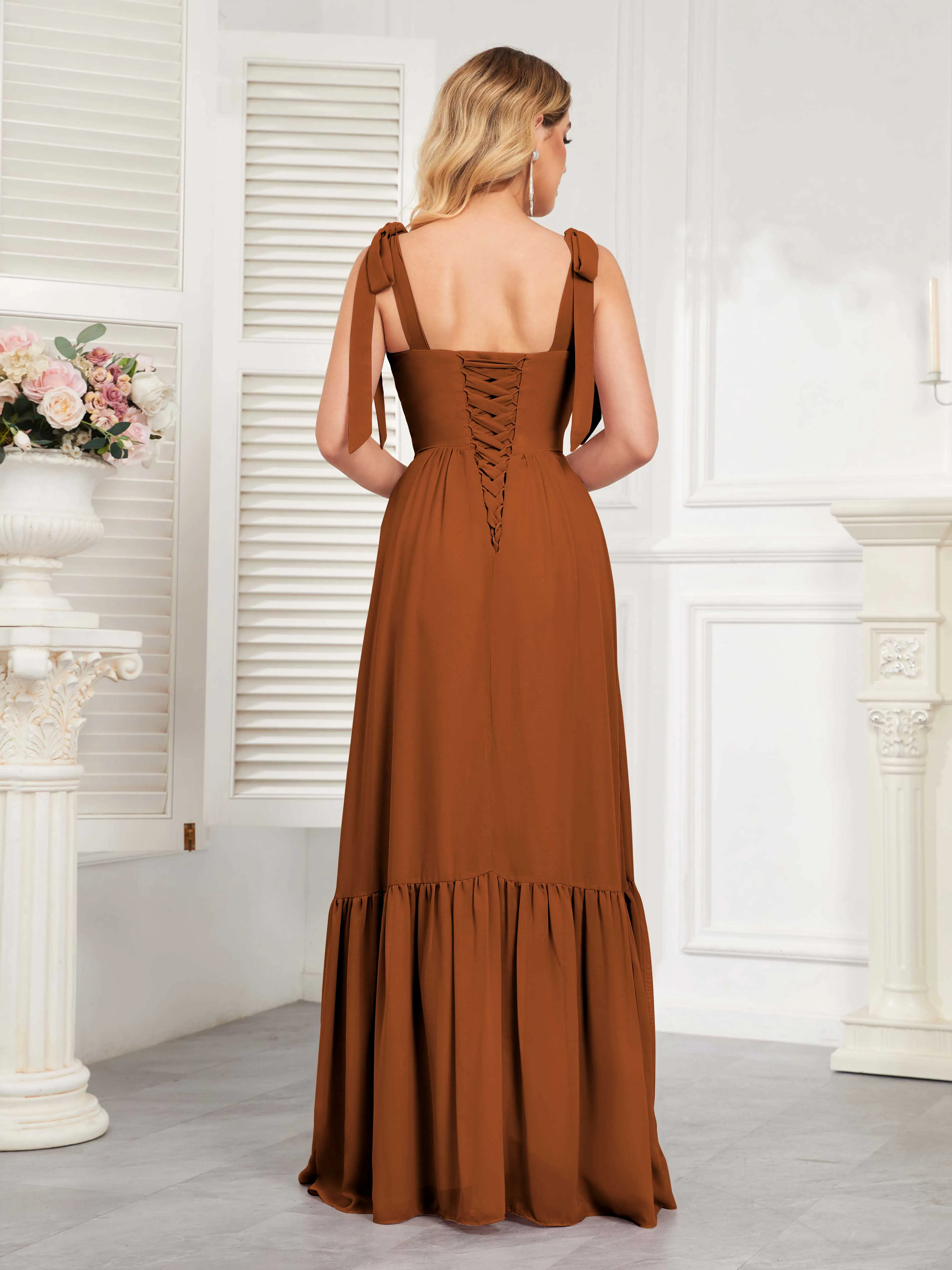 Aitana Flowing Square Neckline Long Chiffon Bridesmaid Dresses