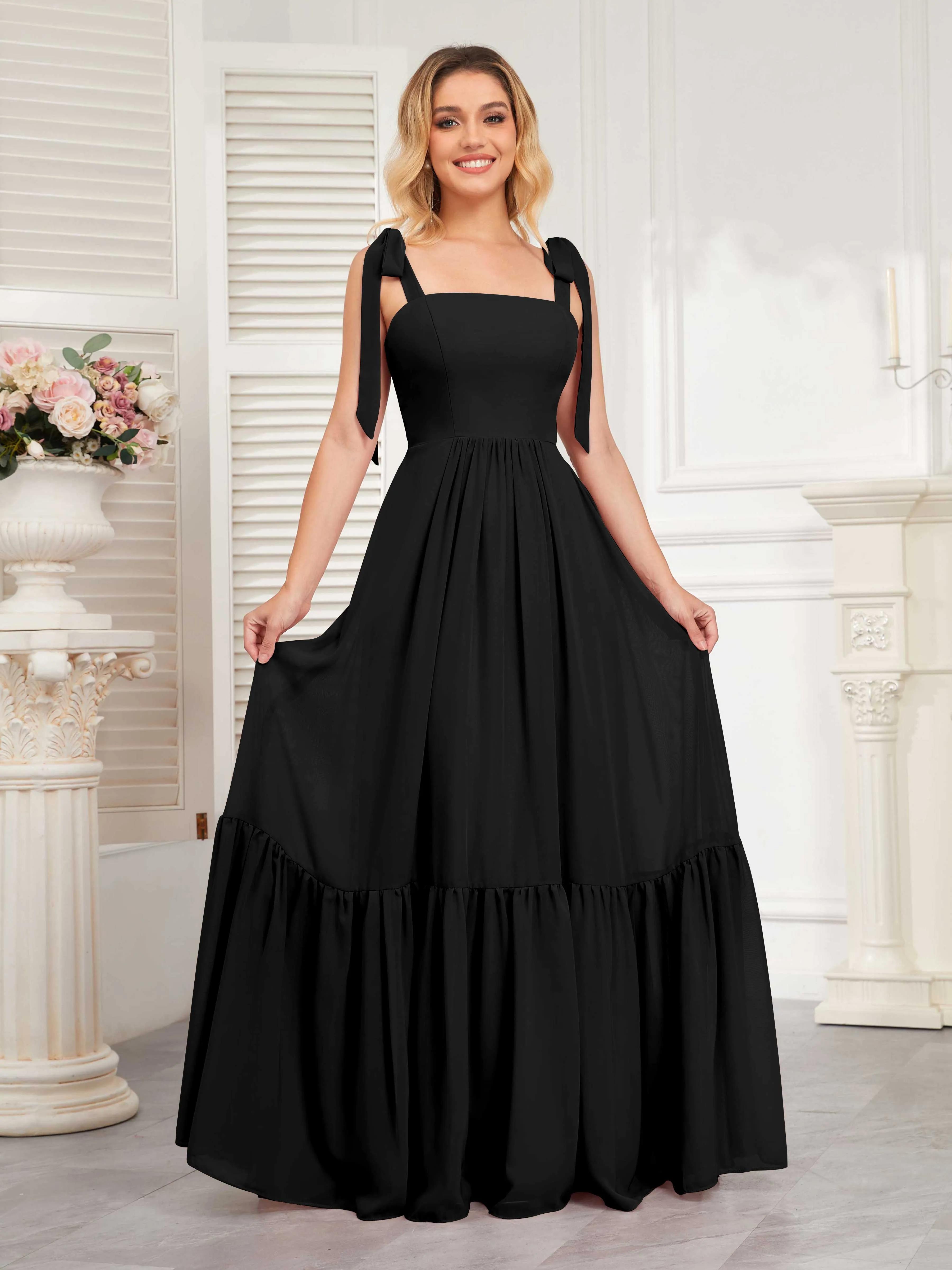 Aitana Flowing Square Neckline Long Chiffon Bridesmaid Dresses