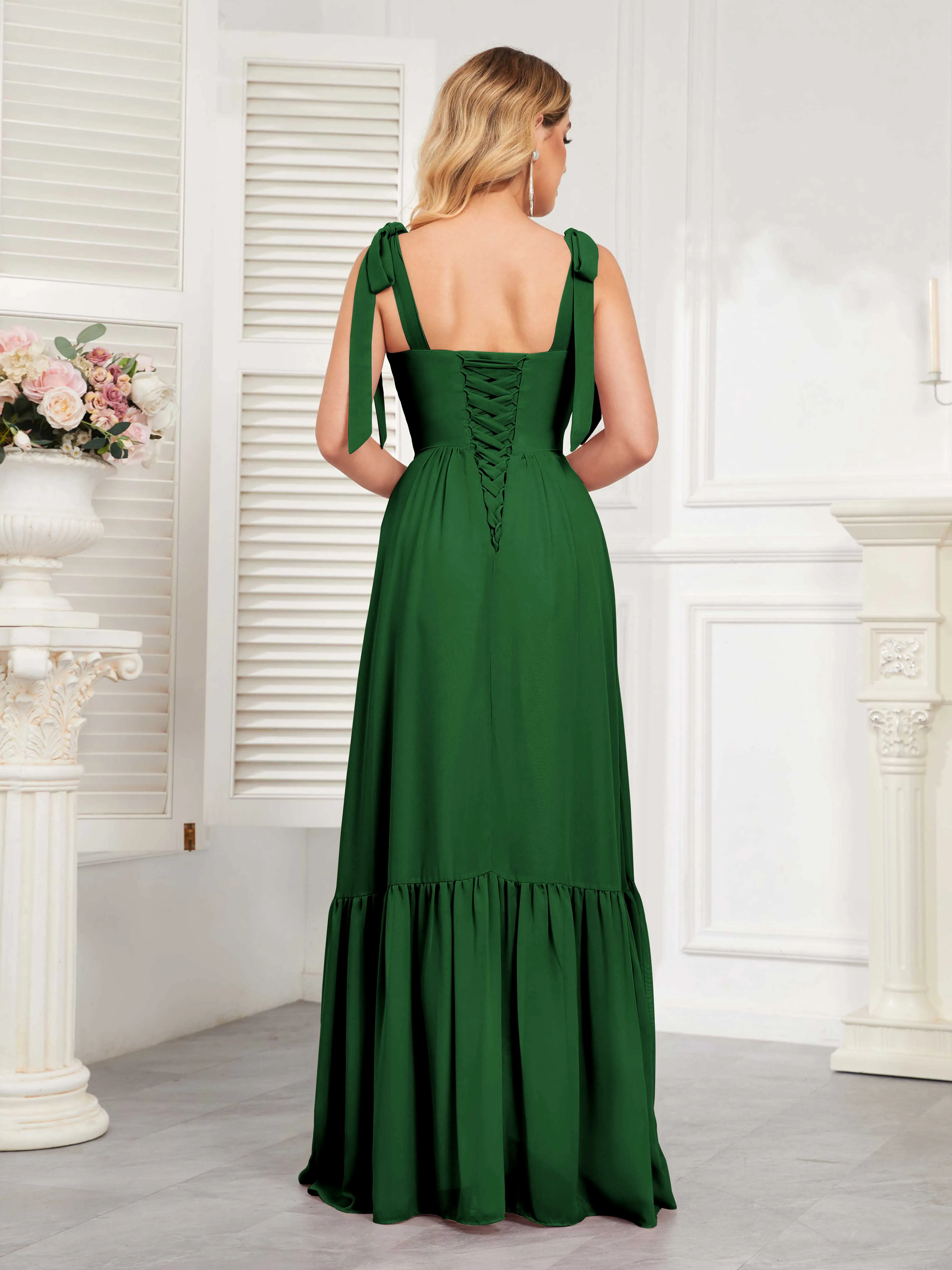 Aitana Flowing Square Neckline Long Chiffon Bridesmaid Dresses