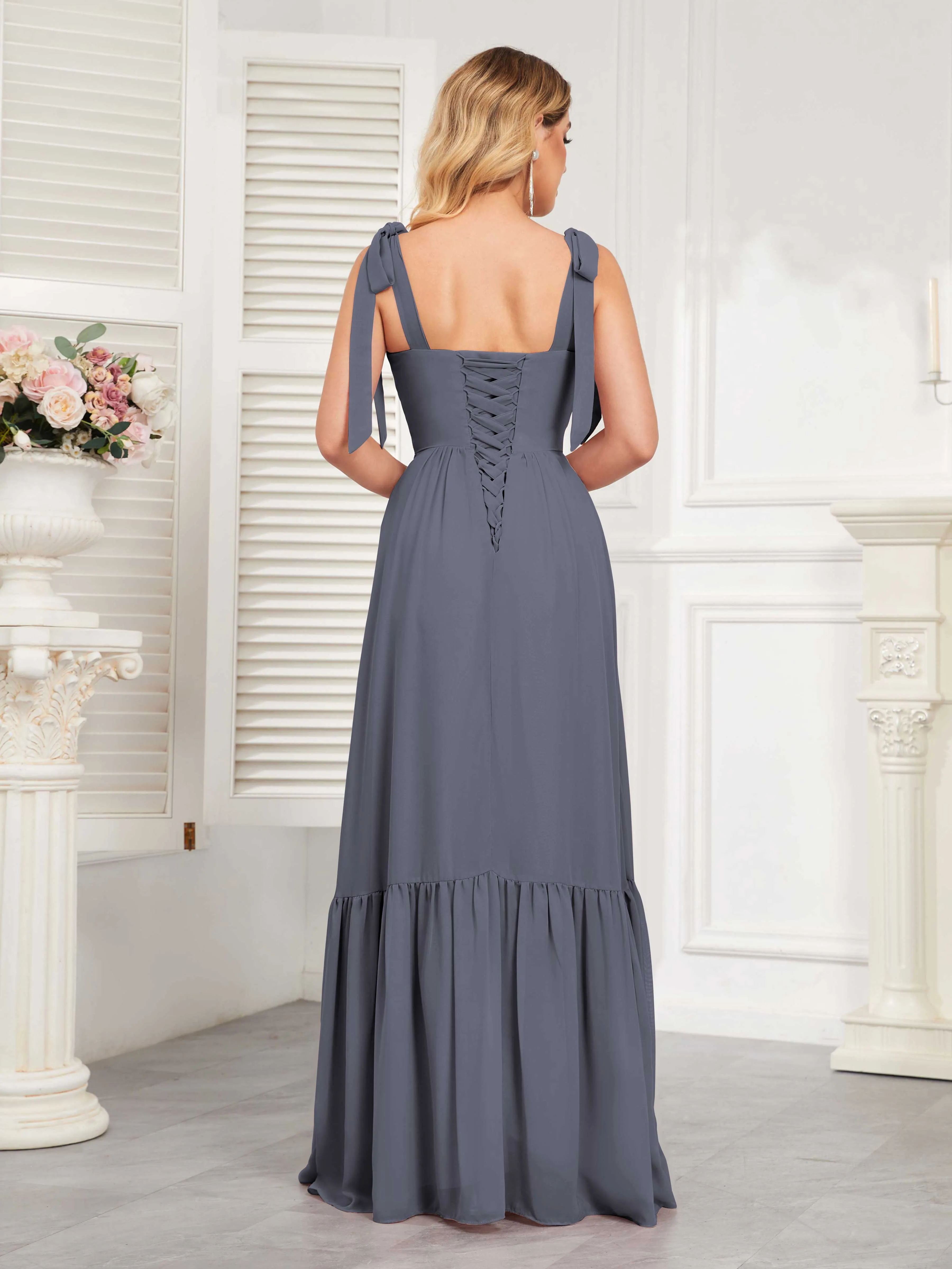 Aitana Flowing Square Neckline Long Chiffon Bridesmaid Dresses