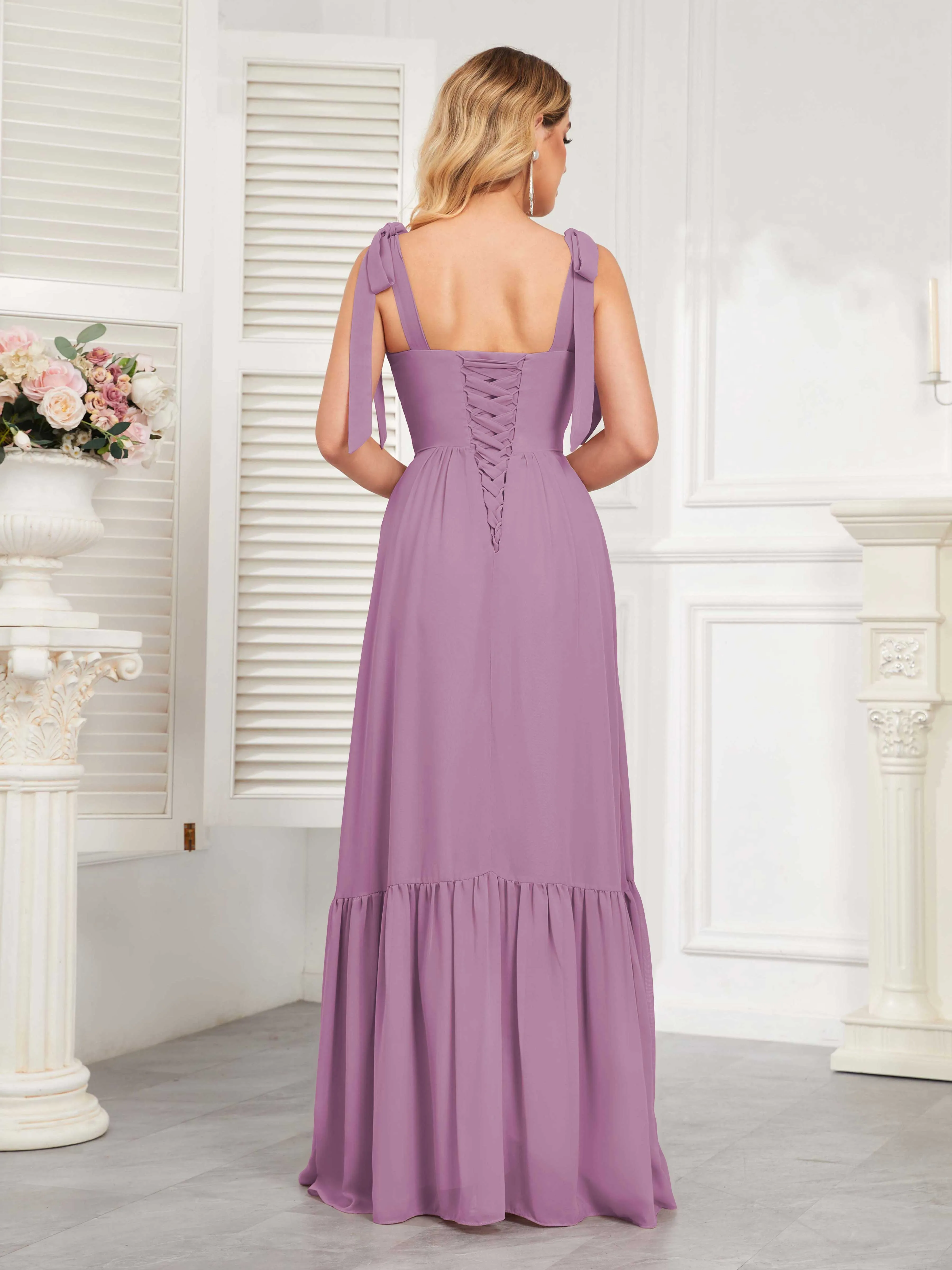 Aitana Flowing Square Neckline Long Chiffon Bridesmaid Dresses