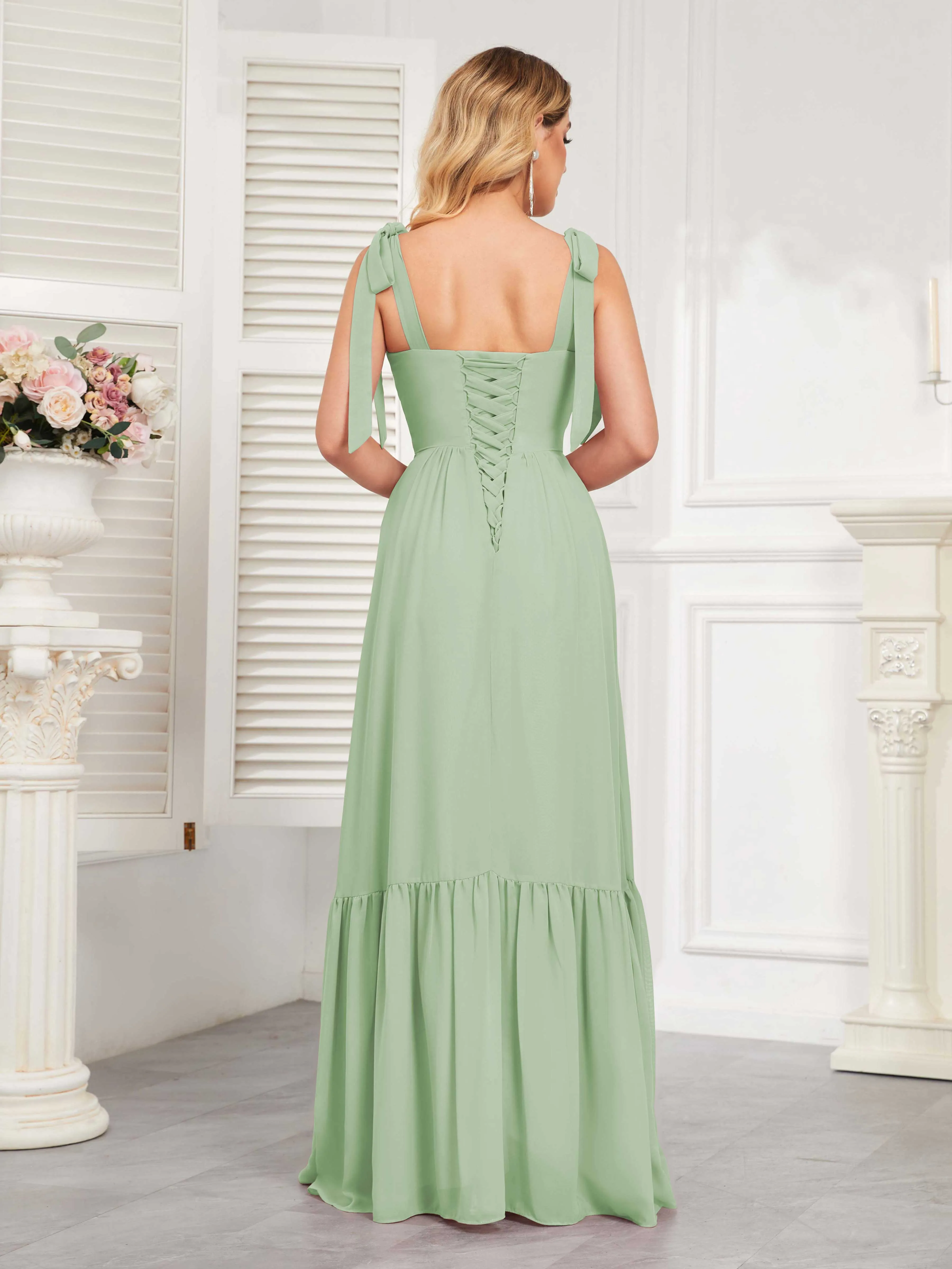 Aitana Flowing Square Neckline Long Chiffon Bridesmaid Dresses