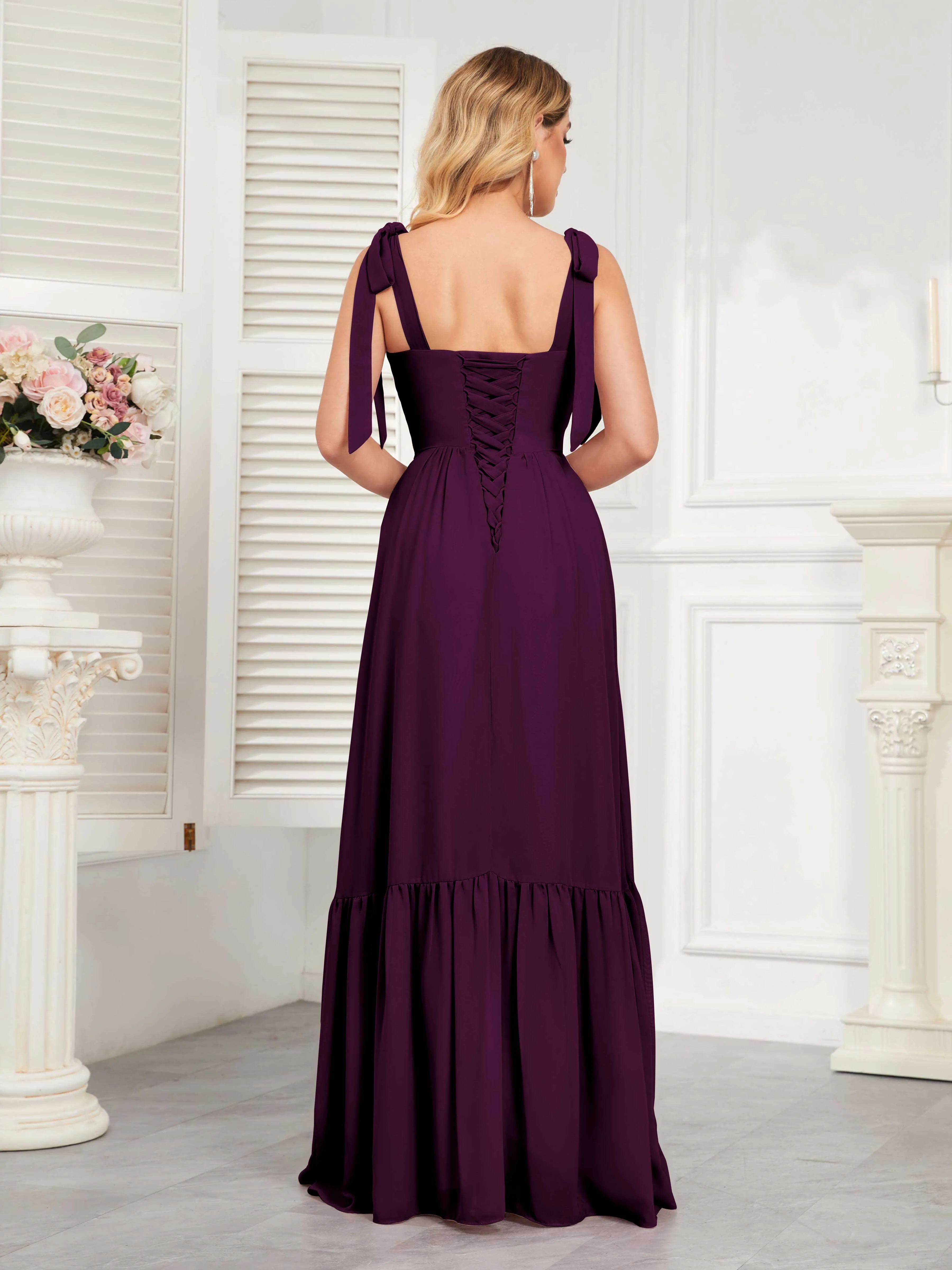 Aitana Flowing Square Neckline Long Chiffon Bridesmaid Dresses