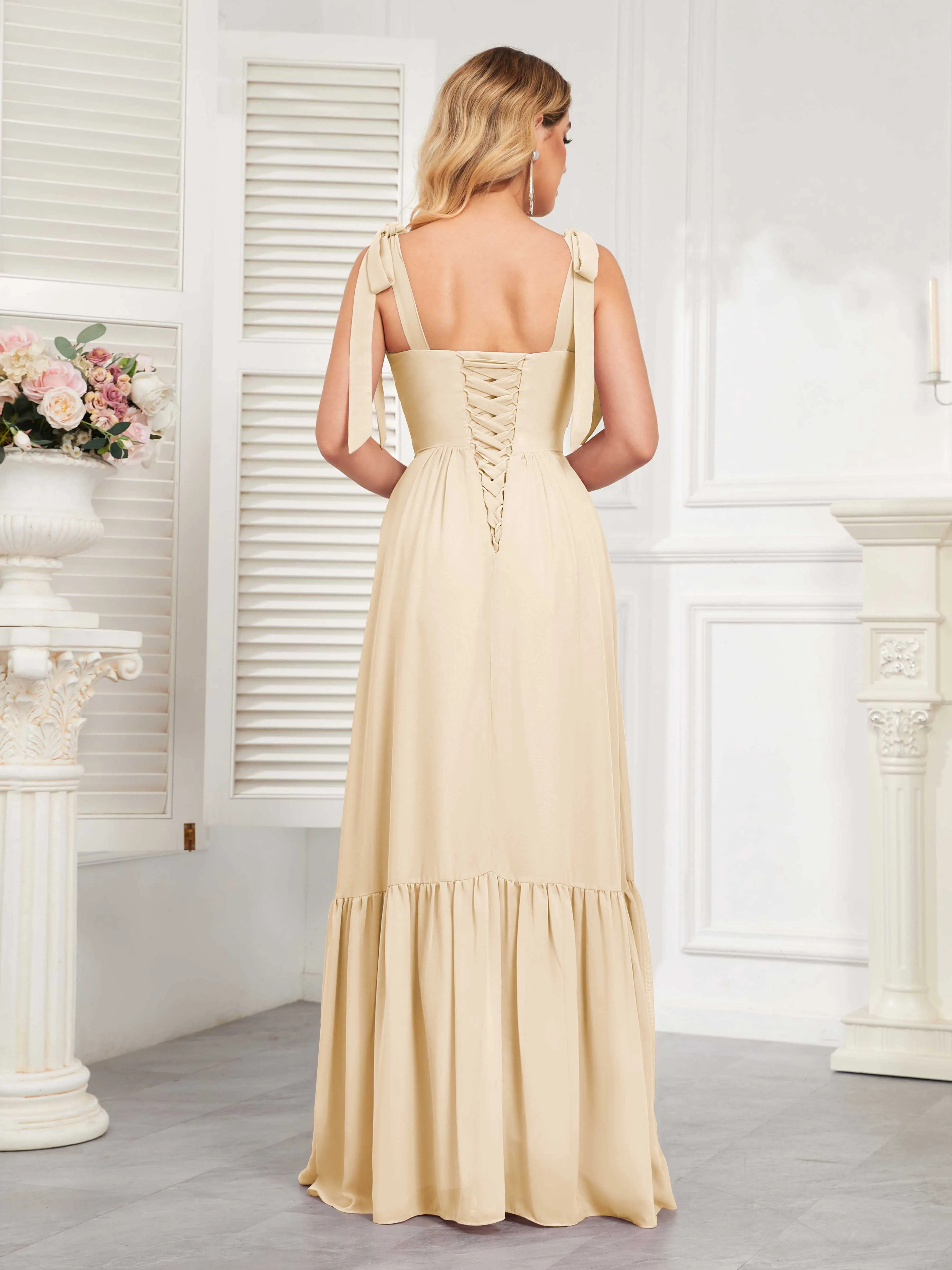 Aitana Flowing Square Neckline Long Chiffon Bridesmaid Dresses