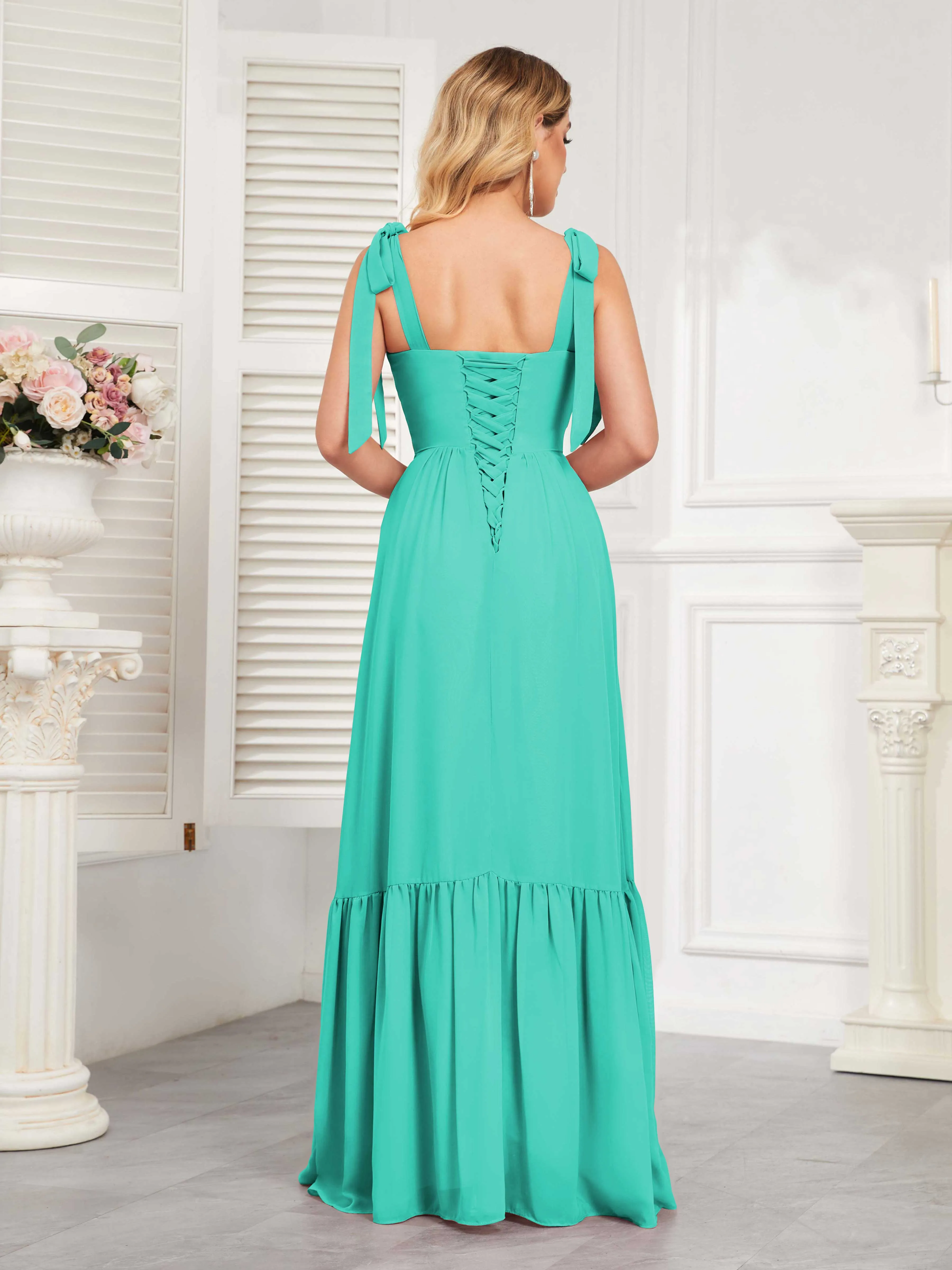 Aitana Flowing Square Neckline Long Chiffon Bridesmaid Dresses