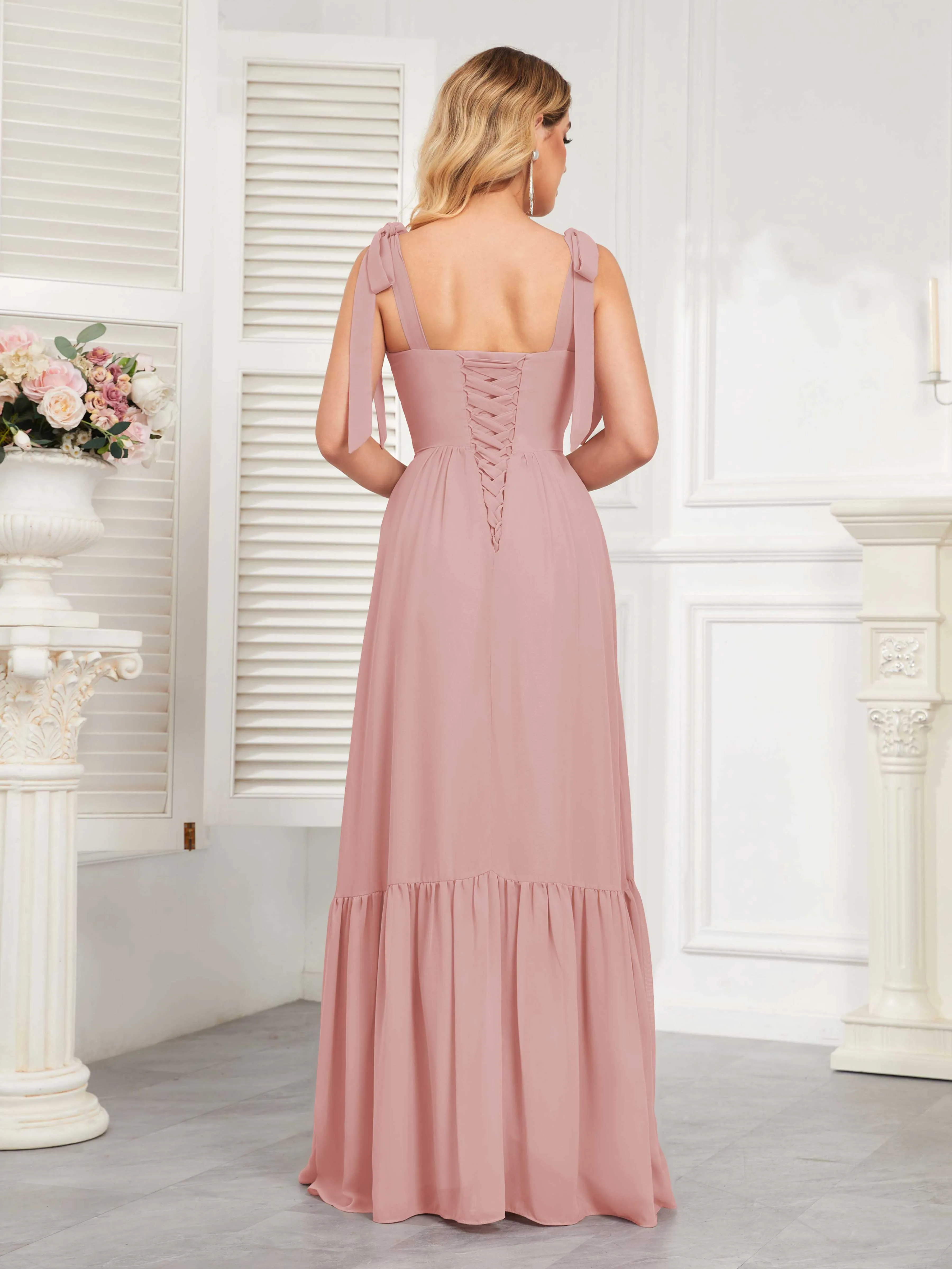 Aitana Flowing Square Neckline Long Chiffon Bridesmaid Dresses