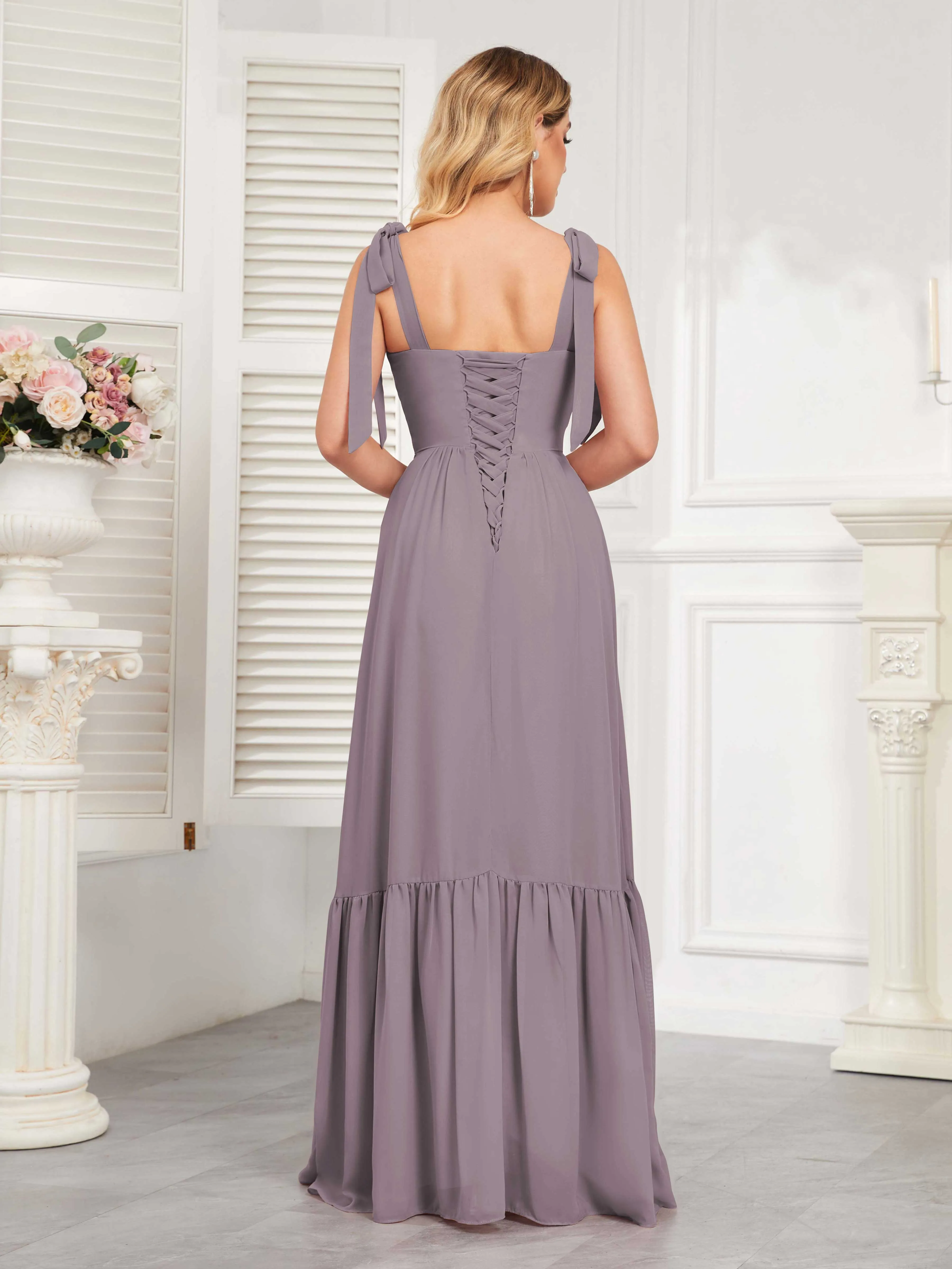 Aitana Flowing Square Neckline Long Chiffon Bridesmaid Dresses