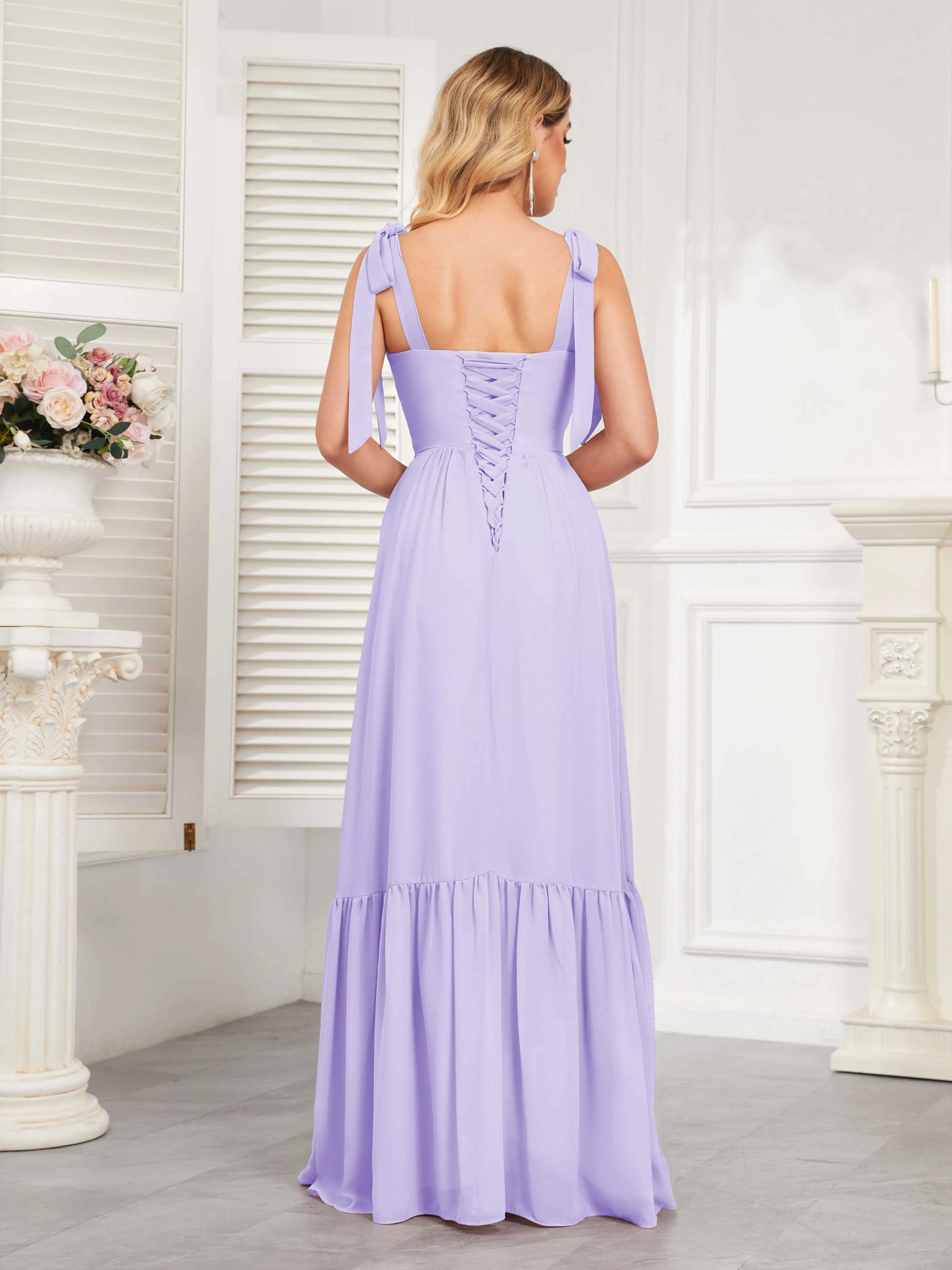 Aitana Flowing Square Neckline Long Chiffon Bridesmaid Dresses