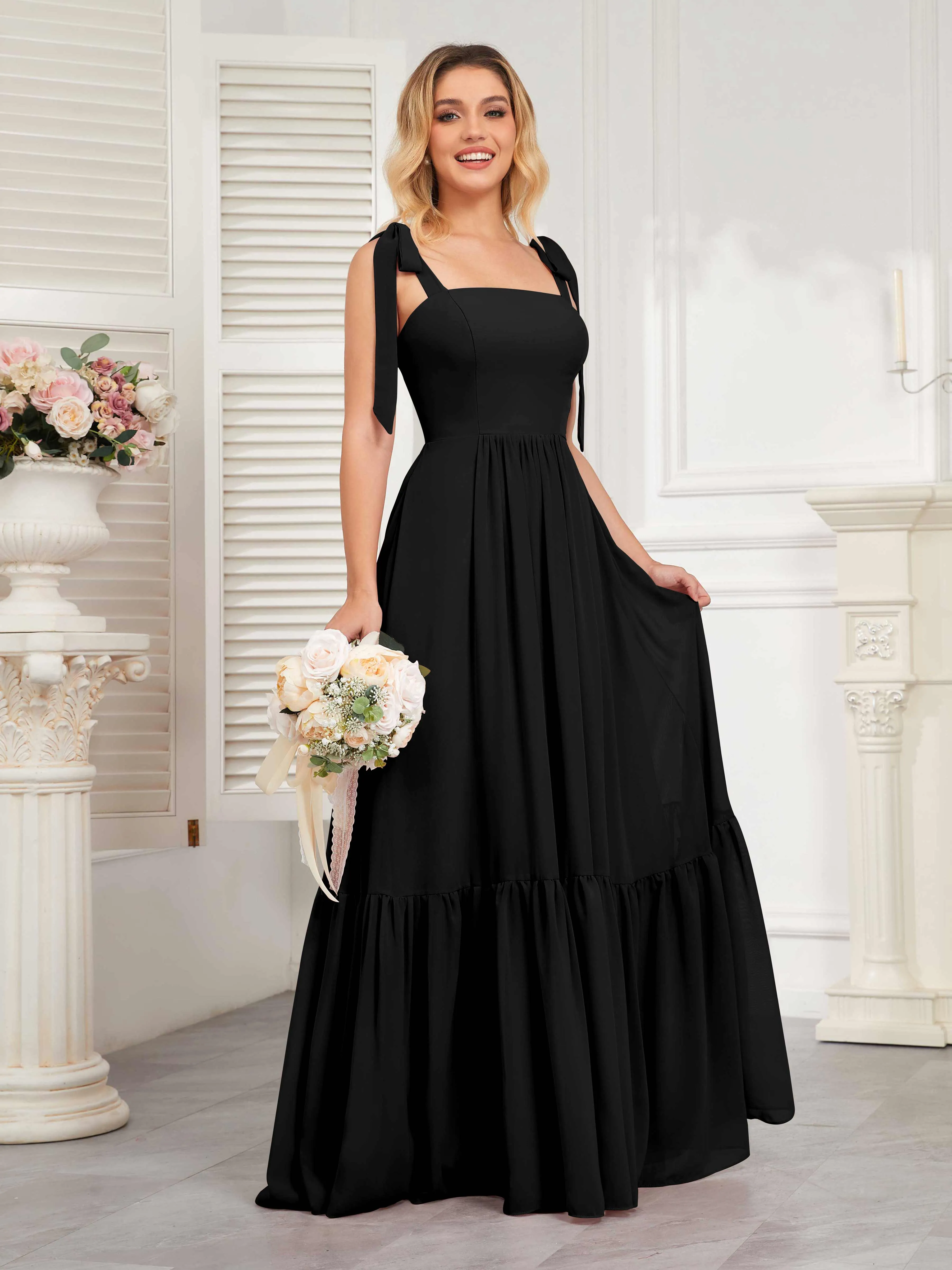 Aitana Flowing Square Neckline Long Chiffon Bridesmaid Dresses