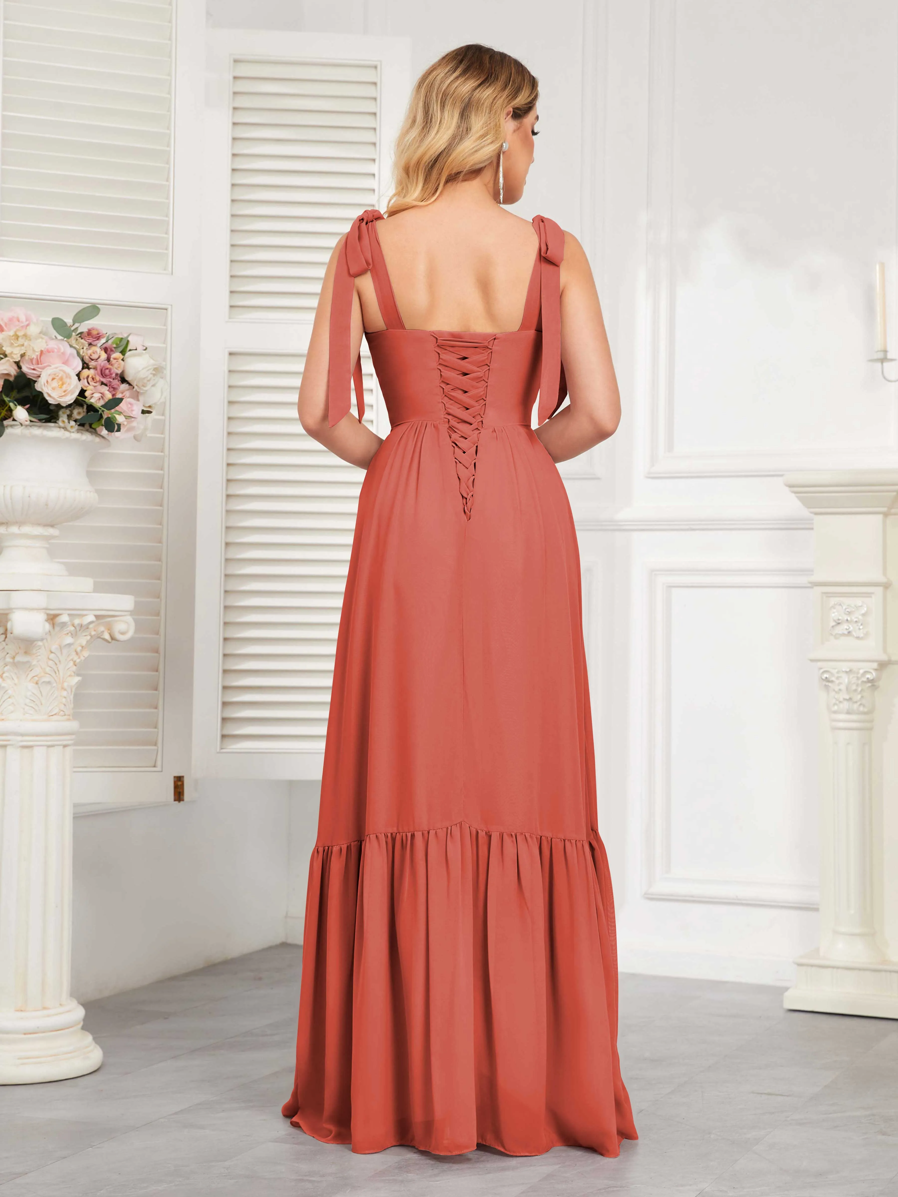 Aitana Flowing Square Neckline Long Chiffon Bridesmaid Dresses