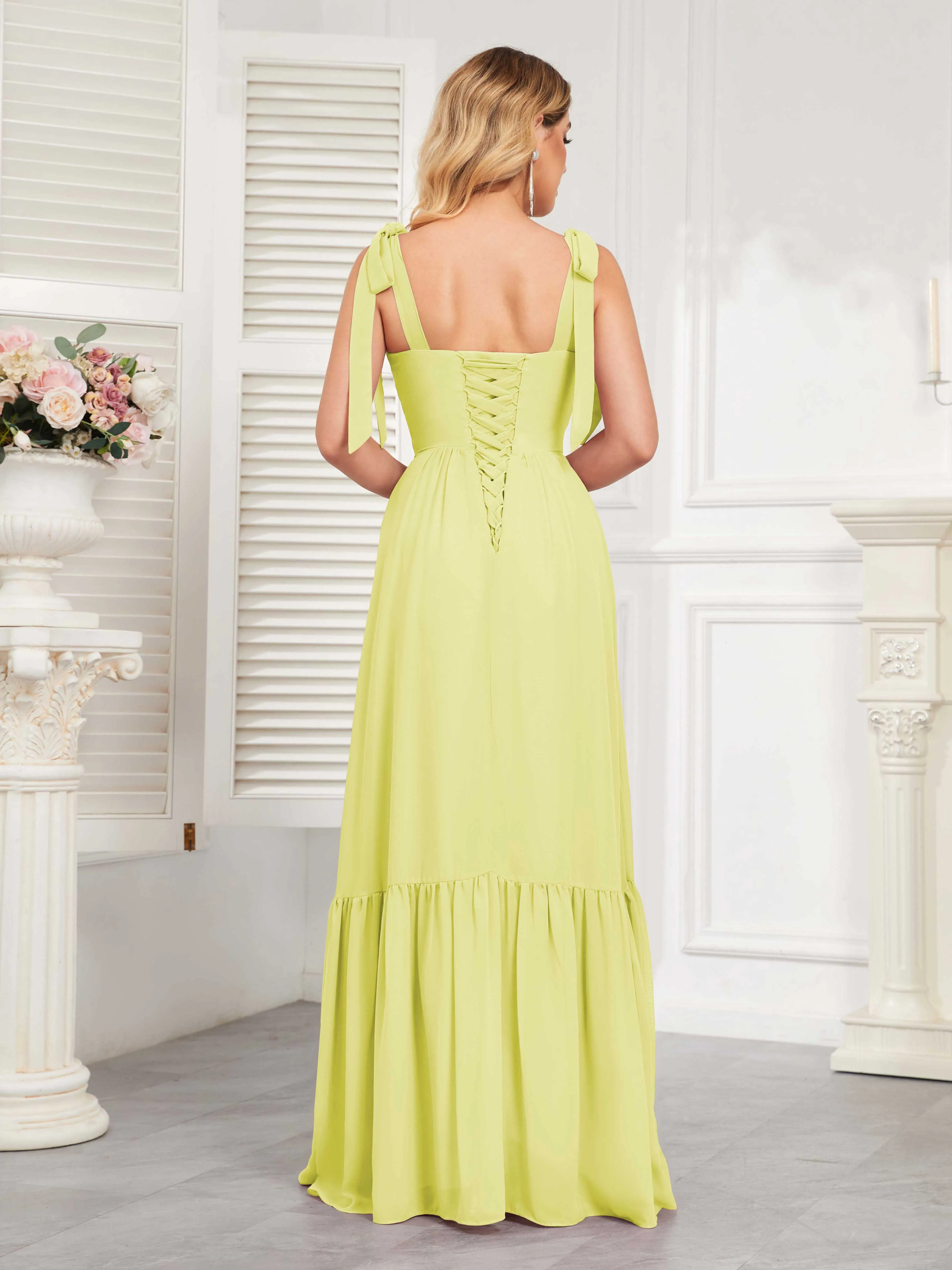 Aitana Flowing Square Neckline Long Chiffon Bridesmaid Dresses