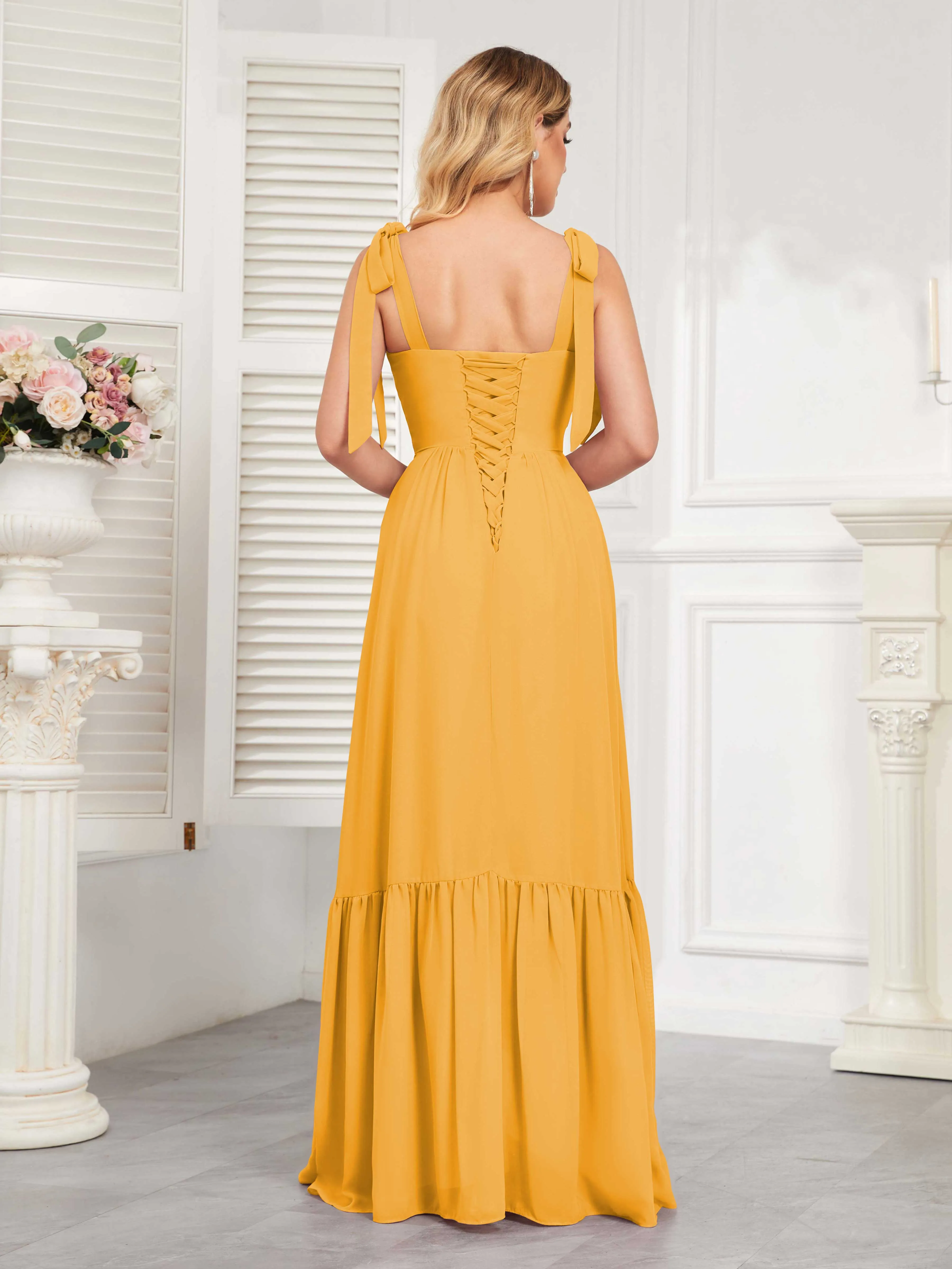 Aitana Flowing Square Neckline Long Chiffon Bridesmaid Dresses