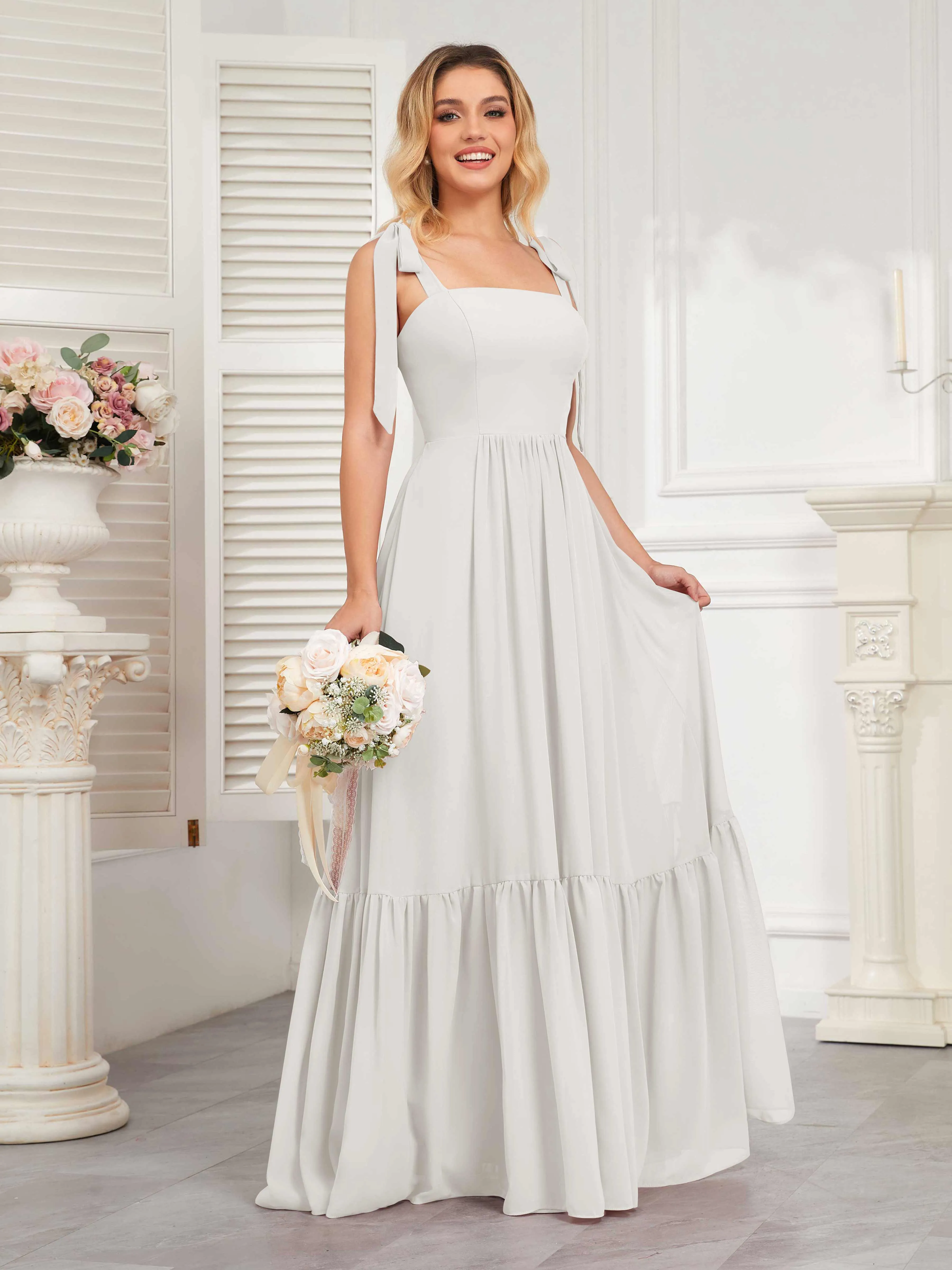 Aitana Flowing Square Neckline Long Chiffon Bridesmaid Dresses