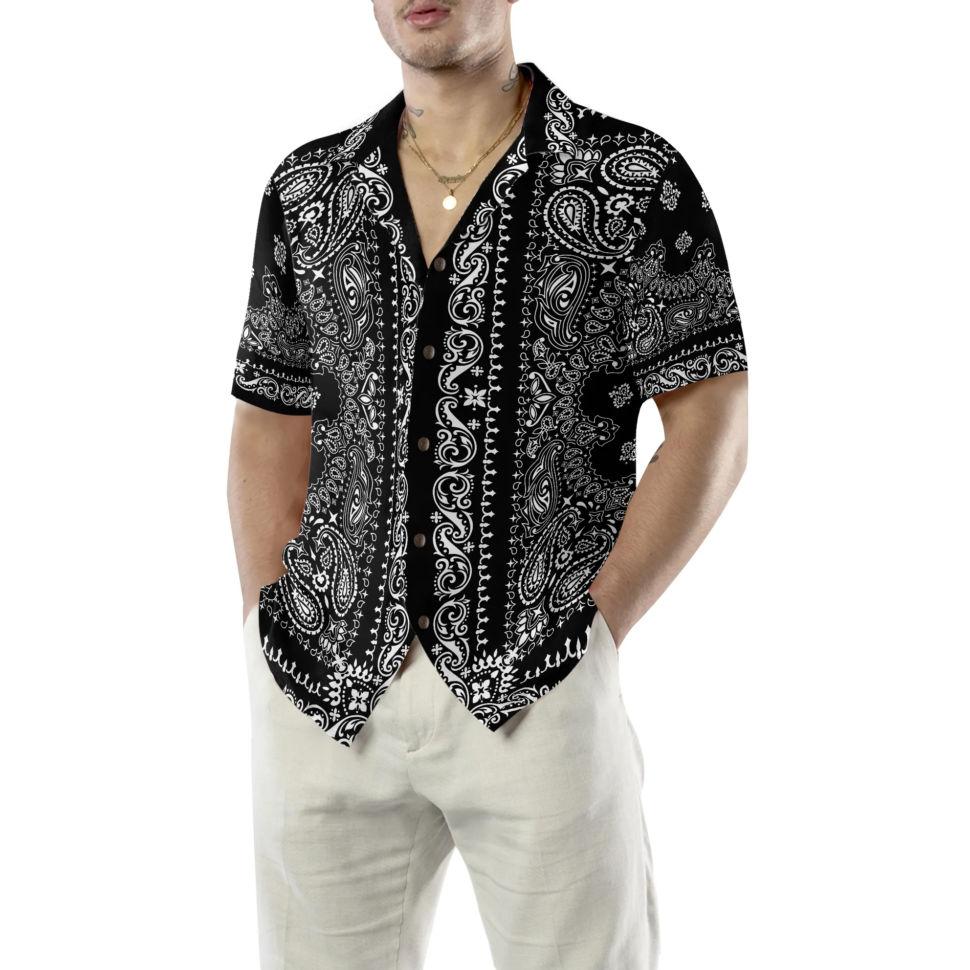 Barber Bandana Style White Hawaiian Shirt