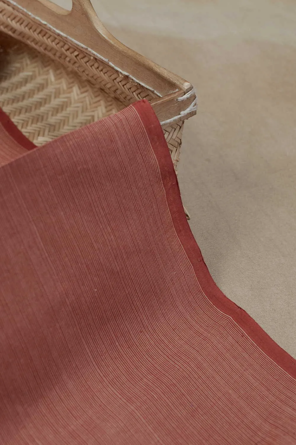 Beige & Maroon Handwoven Mangalagiri Cotton Fabric