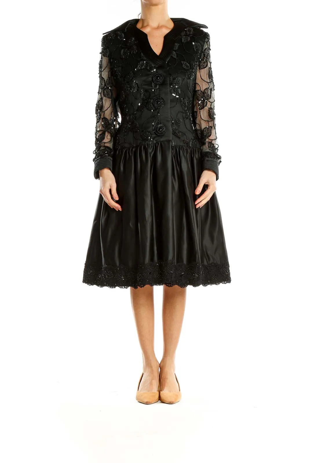 Black Sequin Vintage Fit & Flare Dress