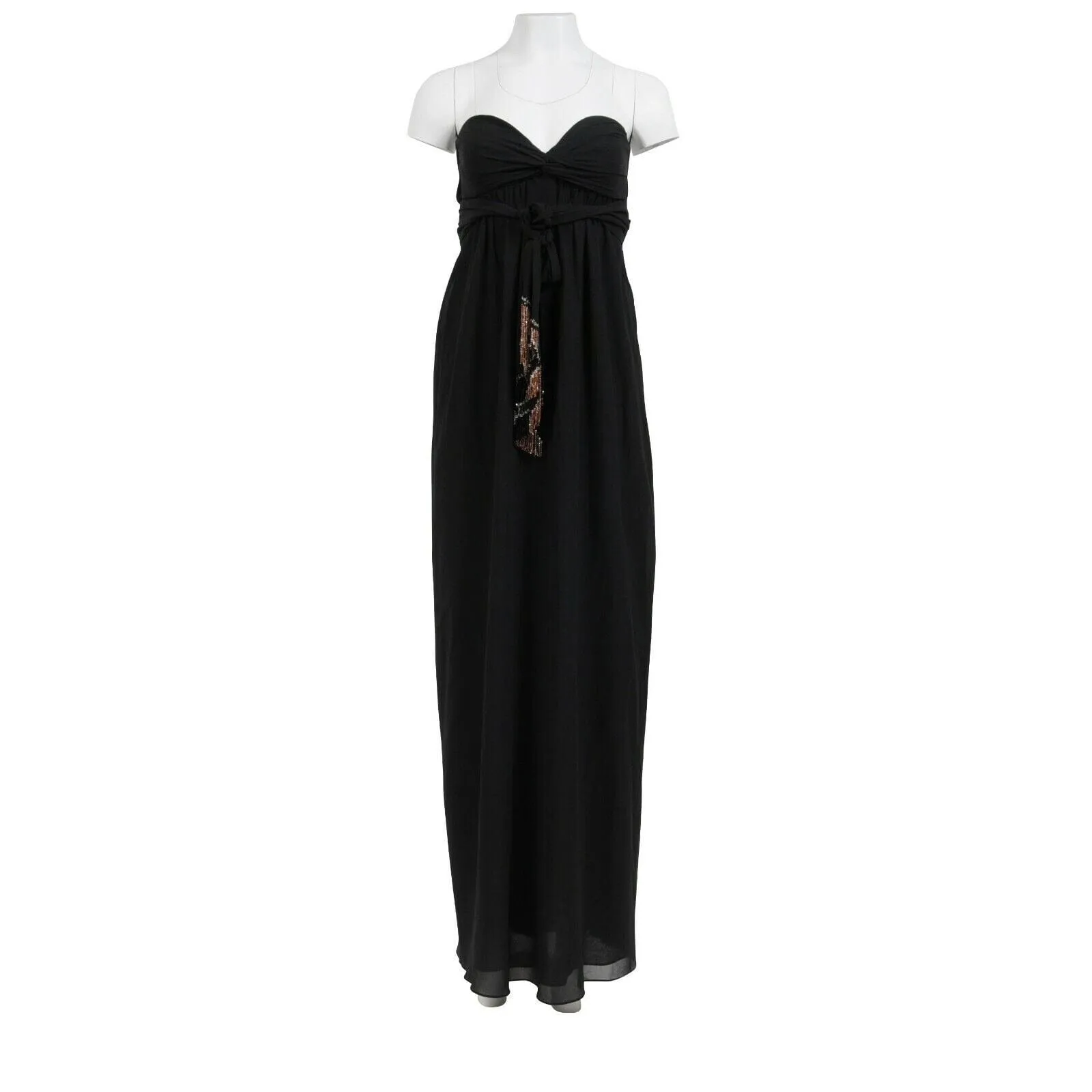 Black Silk Crystal Tassel Maxi Evening Gown dress