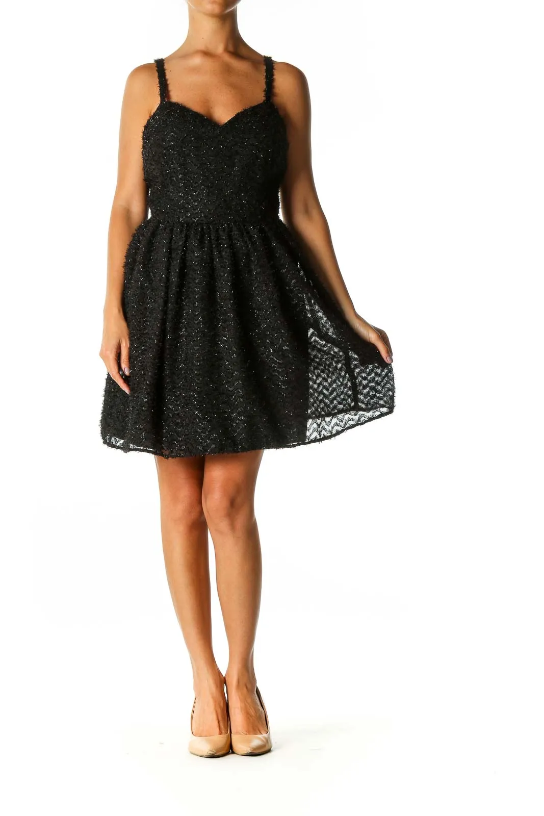 Black Textured Cocktail Fit & Flare Dress