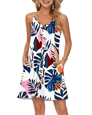 Blue Plantain Summer Dress Spaghetti Strap Dresses Beach Cover Ups Casual V Neck Mini Sundress with Pockets - WNEEDU