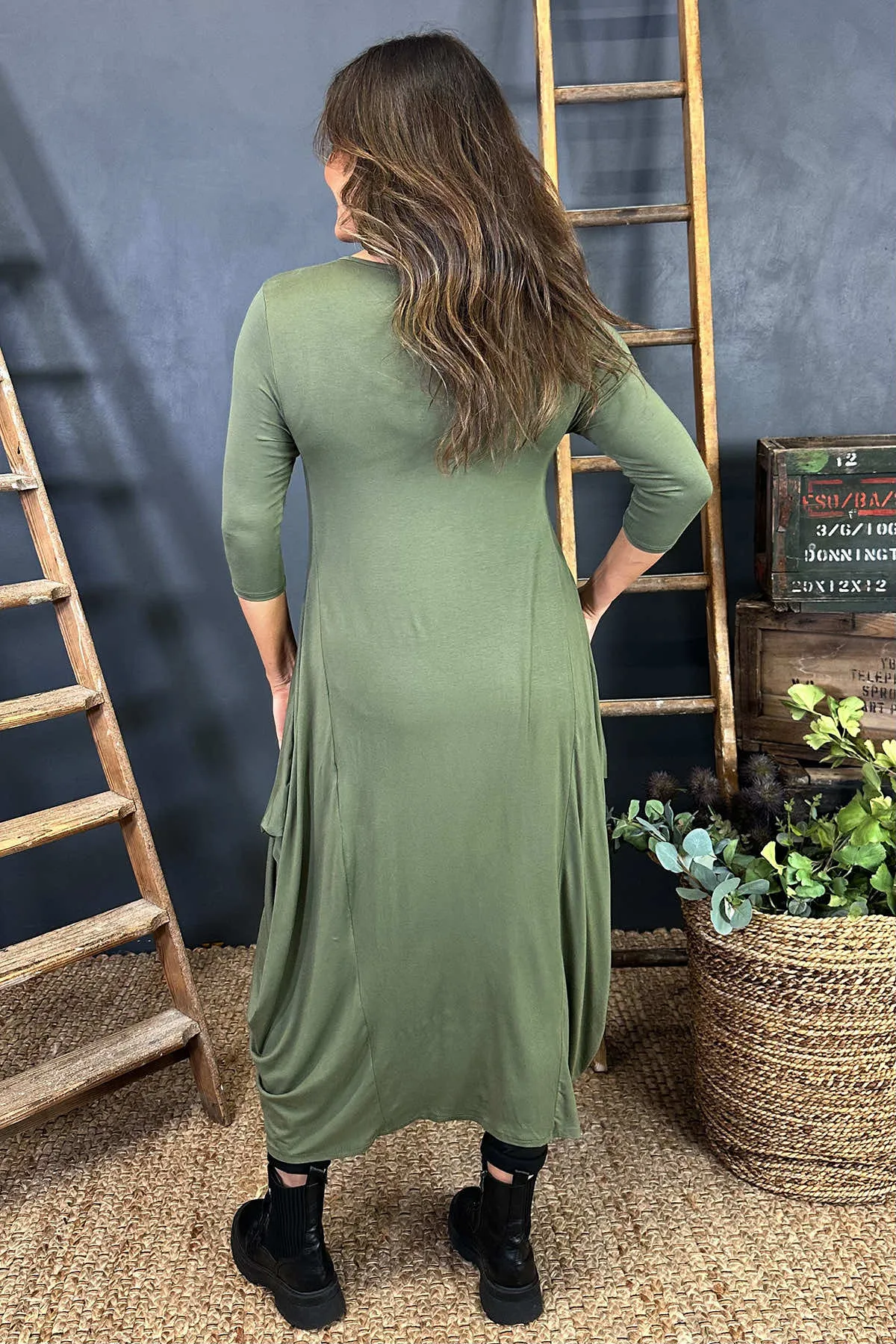 Boswin Seam Dress Khaki