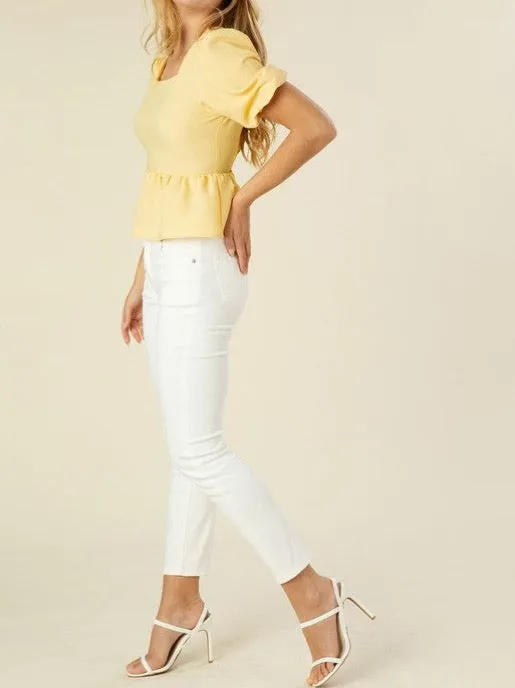 Bubble Sleeve Peplum Blouse