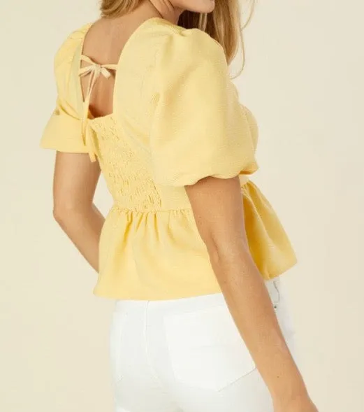 Bubble Sleeve Peplum Blouse