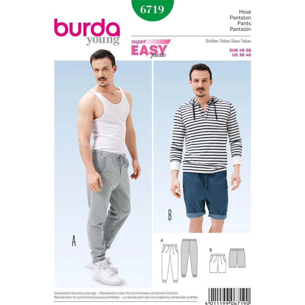 Burda B6719 Men's Jogging Trousers Sewing Pattern