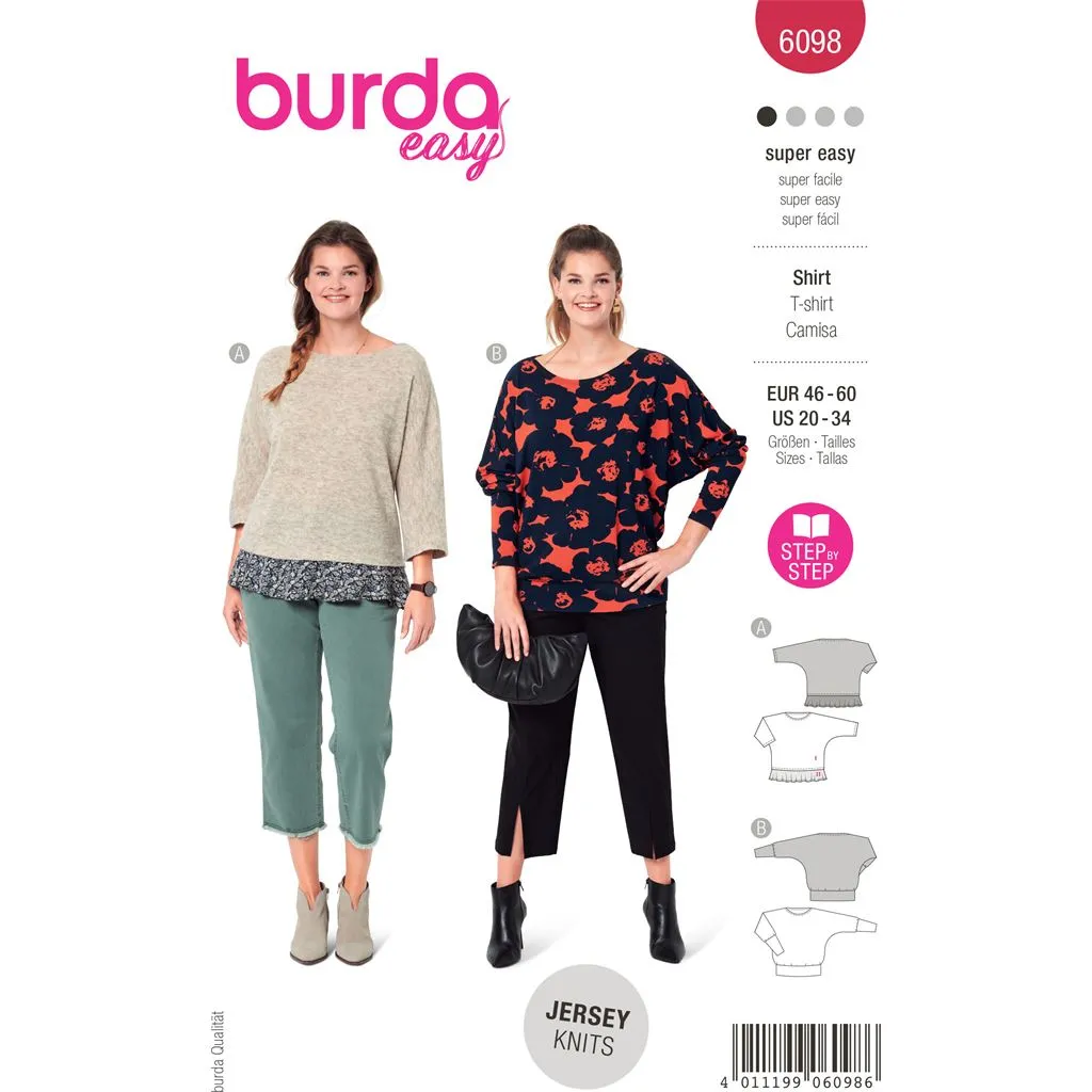 Burda Style Pattern 6098 Misses' Top with Kimono Sleeves B6098