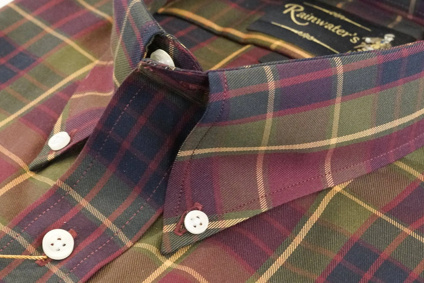 Burgundy Navy & Gold Plaid Wrinkle Free Button Down Sport Shirt by Rainwater's