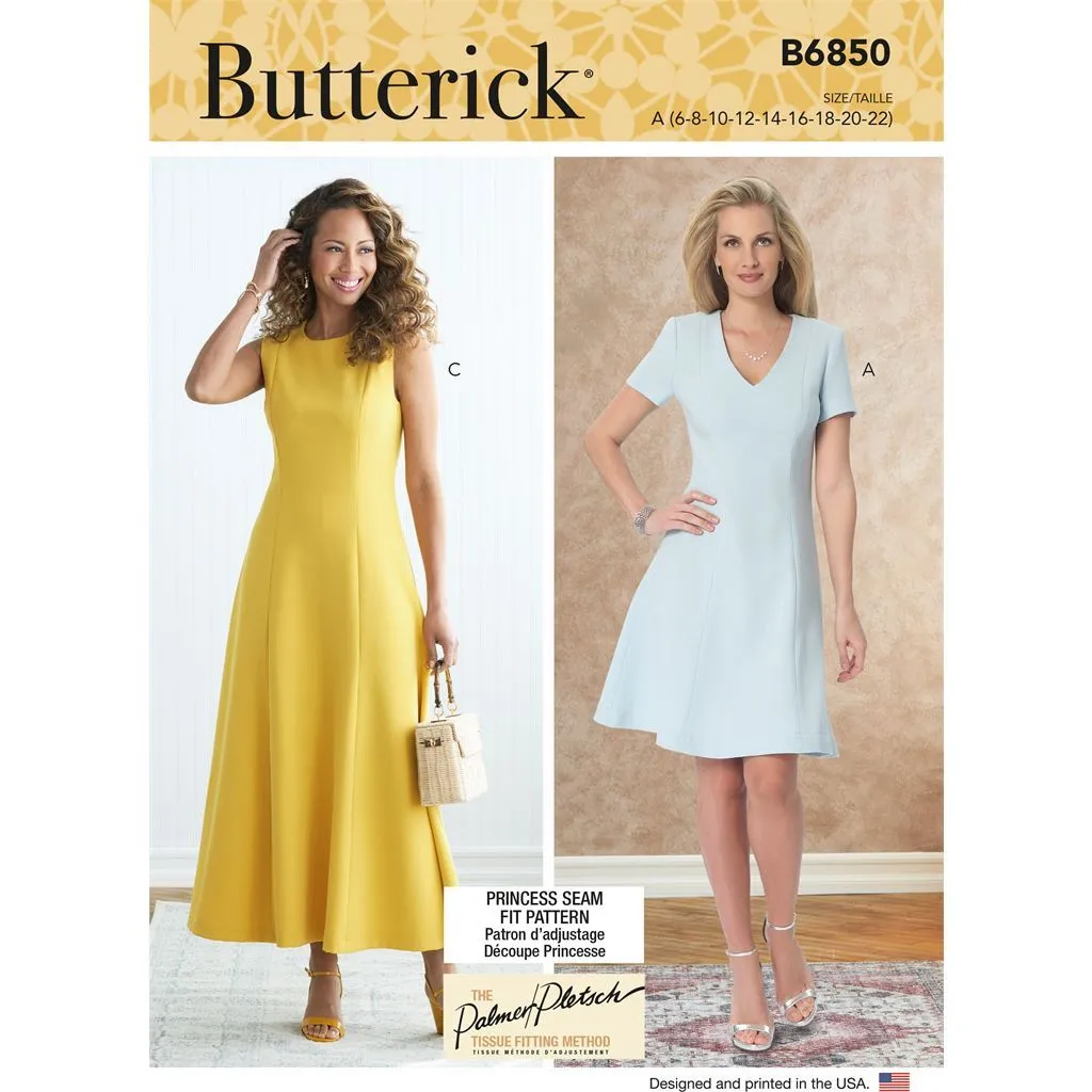 Butterick Pattern B6850 Misses' Jewel or V-Neck Fit & Flare Dresses