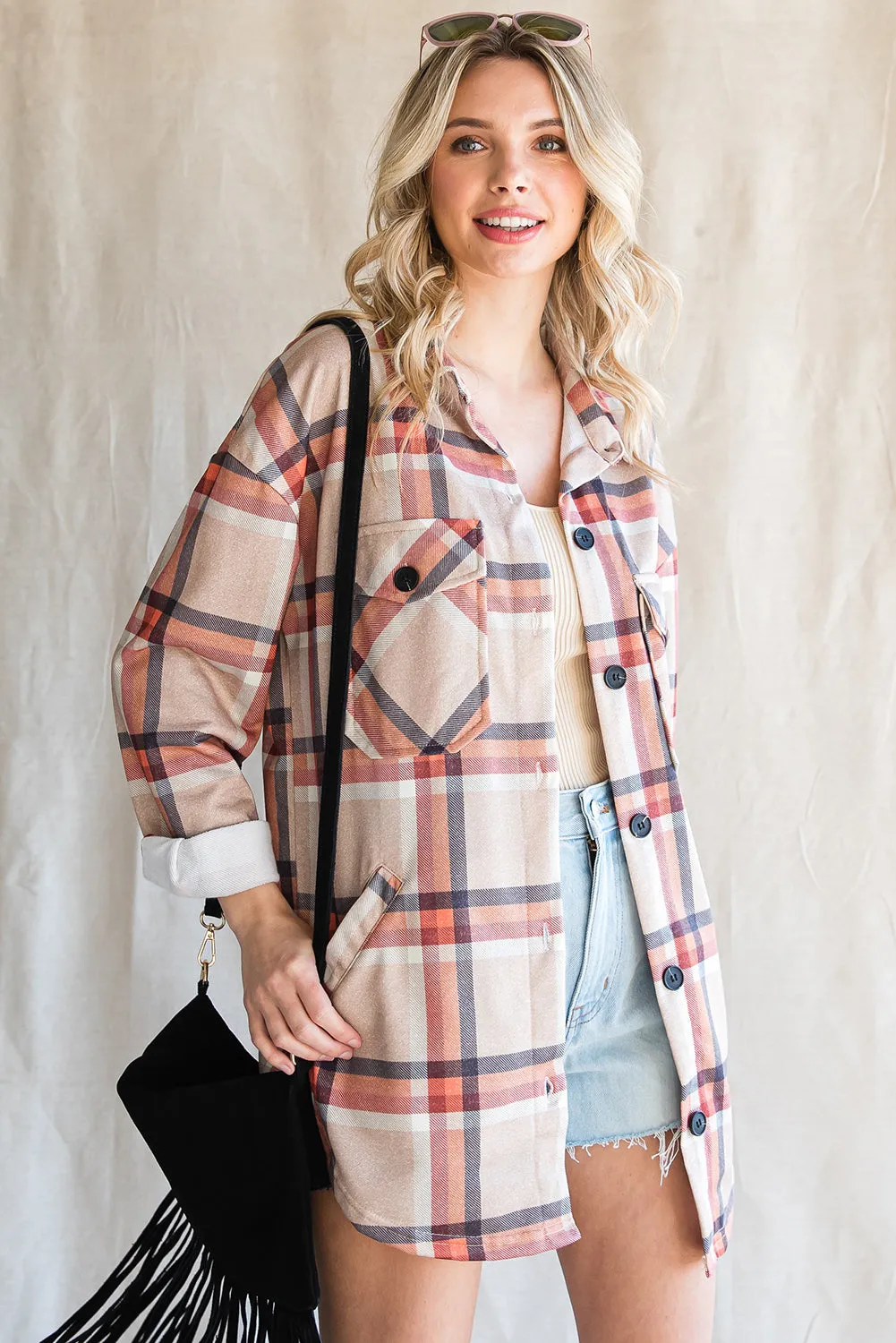 Buttoned Oversized Plaid Shacket