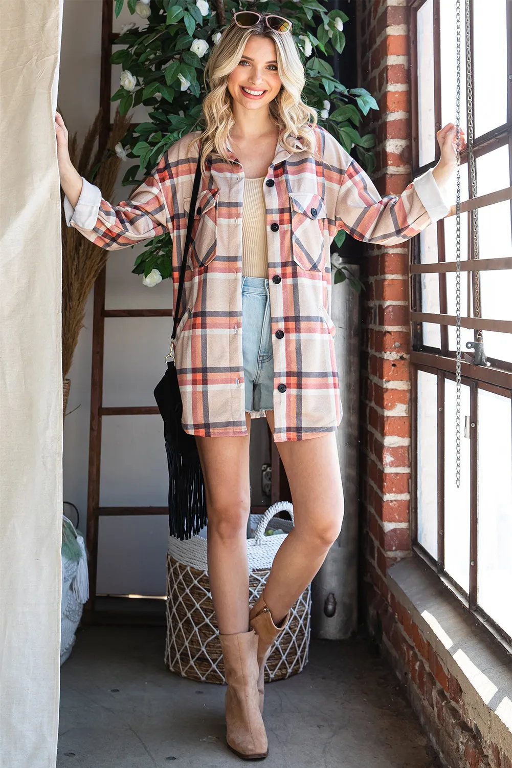 Buttoned Oversized Plaid Shacket