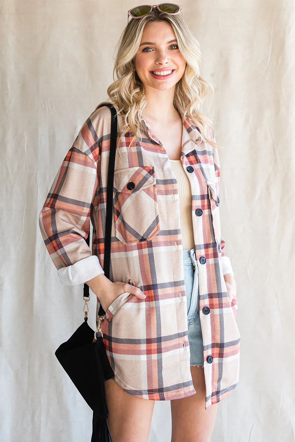 Buttoned Oversized Plaid Shacket