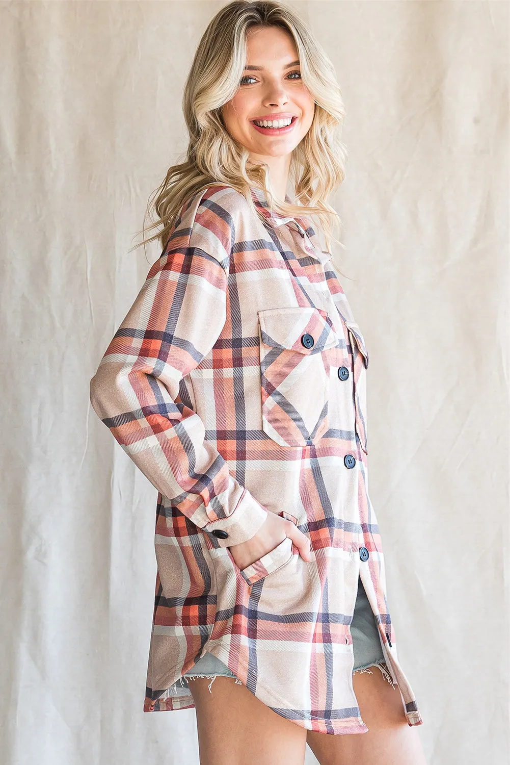 Buttoned Oversized Plaid Shacket