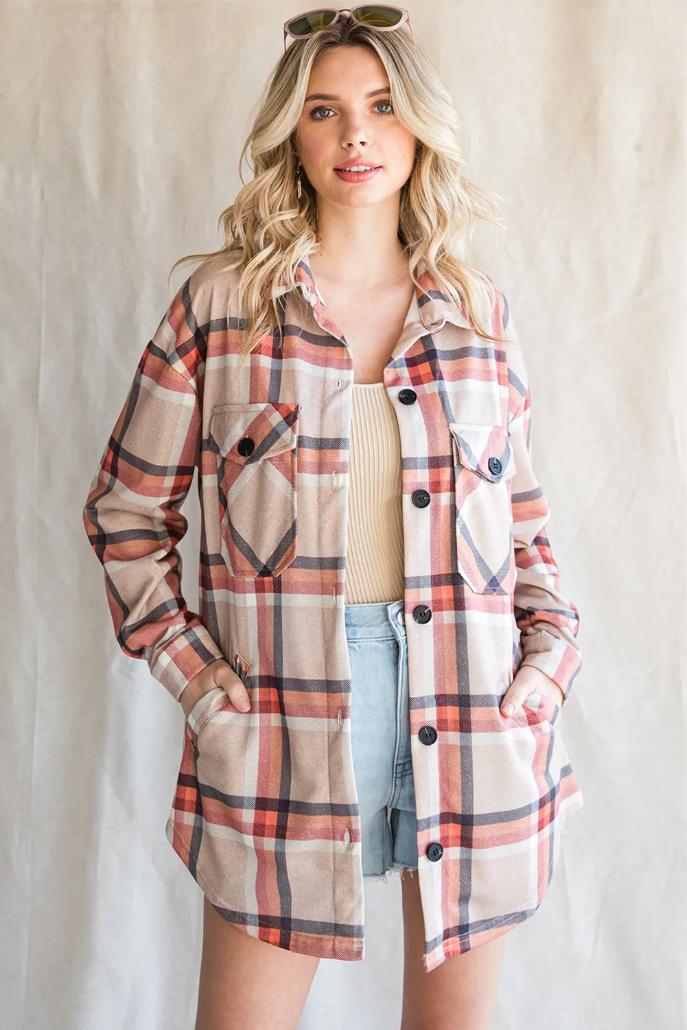 Buttoned Oversized Plaid Shacket