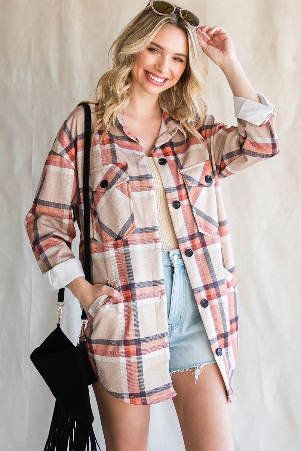 Buttoned Oversized Plaid Shacket