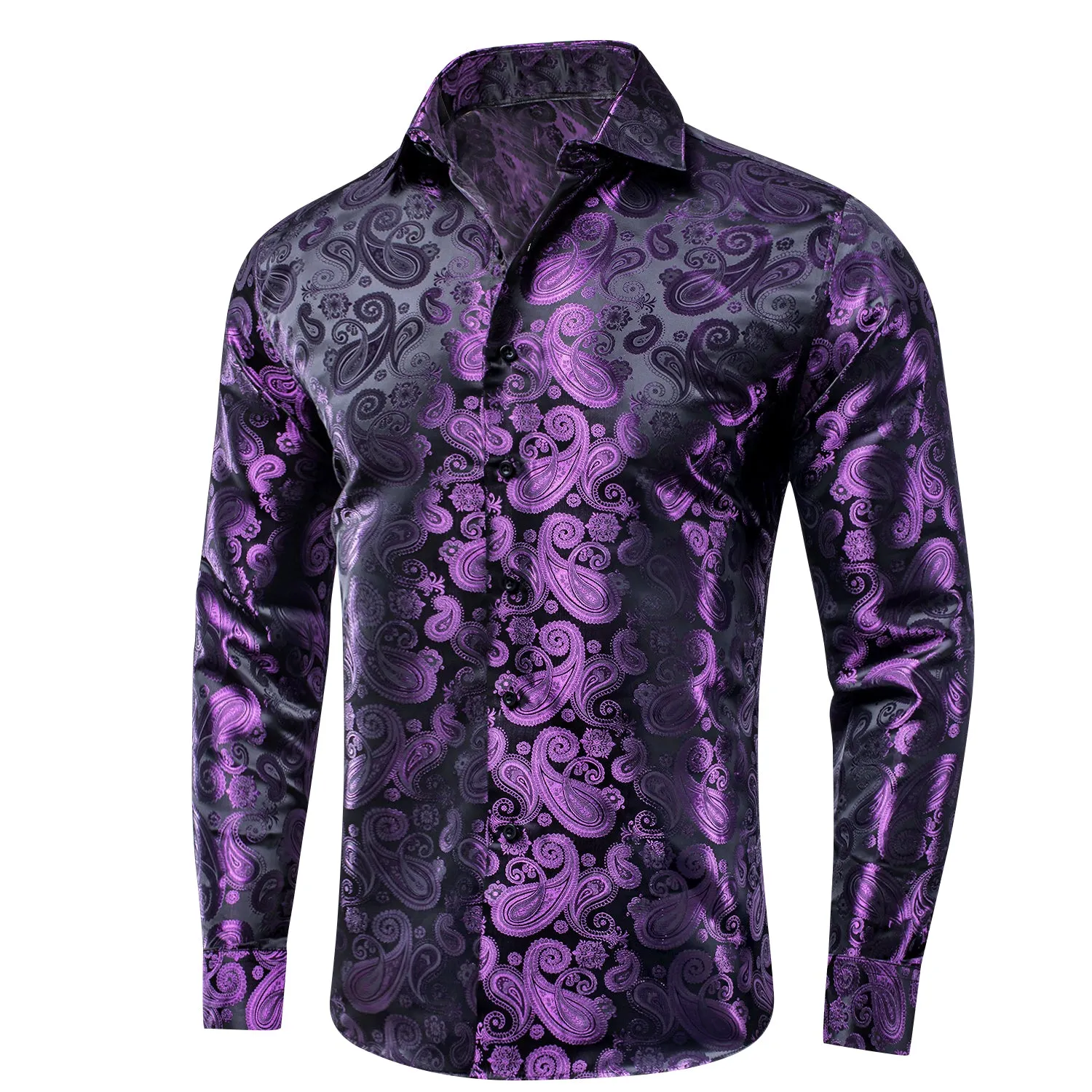 Cadbury Purple Paisley Silk Men's Long Sleeve Shirt Casual