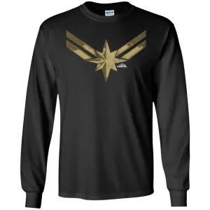 Captain Marvel Simple Gold Shadowed Logo Men Long Sleeve Shirt