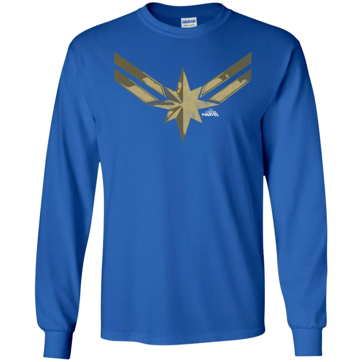 Captain Marvel Simple Gold Shadowed Logo Men Long Sleeve Shirt