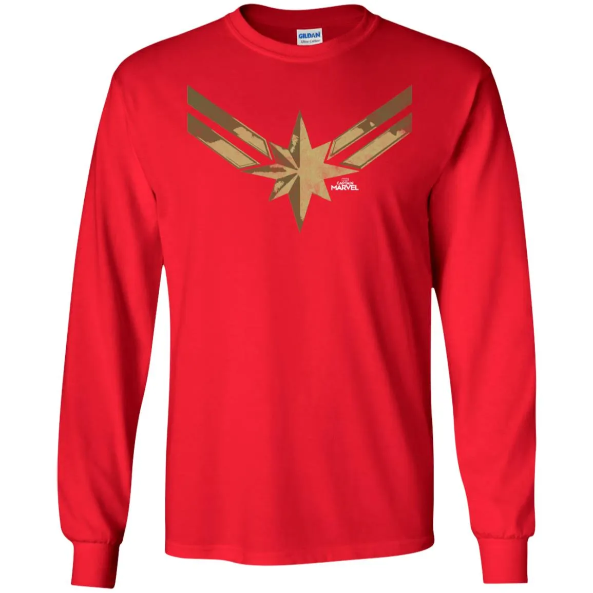 Captain Marvel Simple Gold Shadowed Logo Men Long Sleeve Shirt