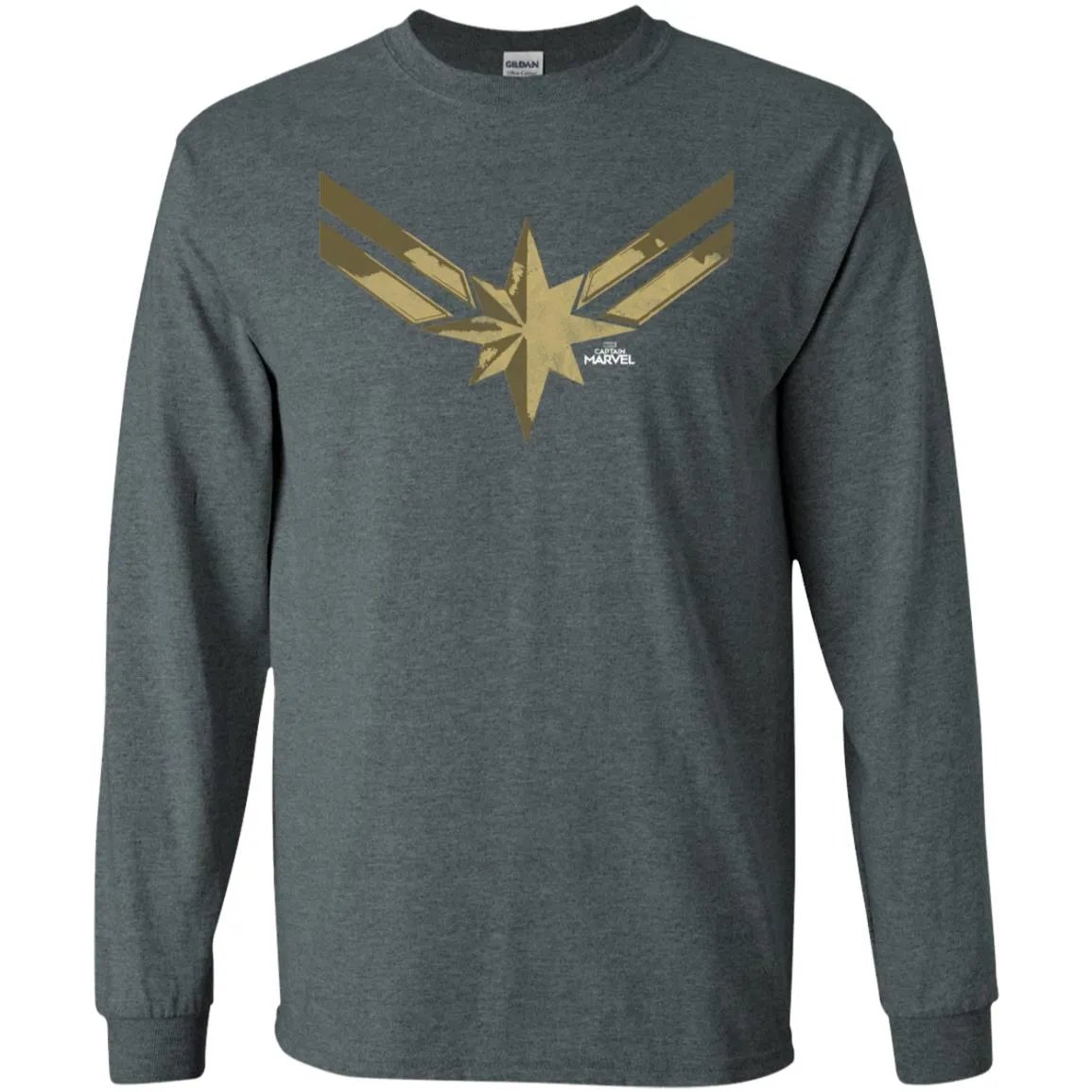 Captain Marvel Simple Gold Shadowed Logo Men Long Sleeve Shirt