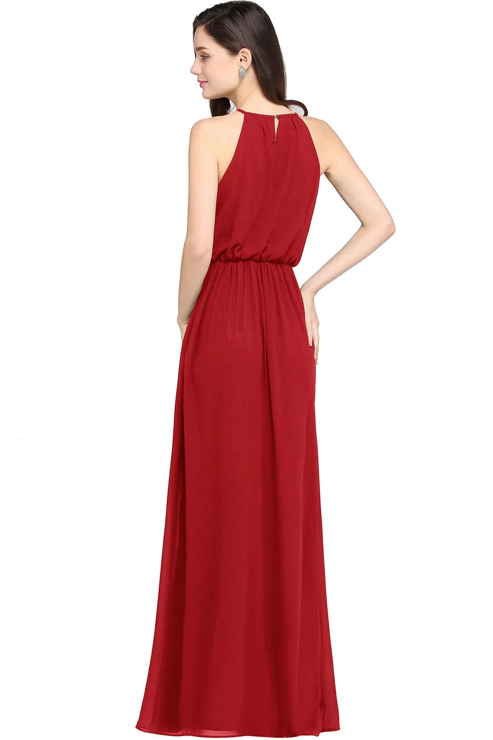 Casual Long A Line Halter Chiffon Floor Length Bridesmaid Dress