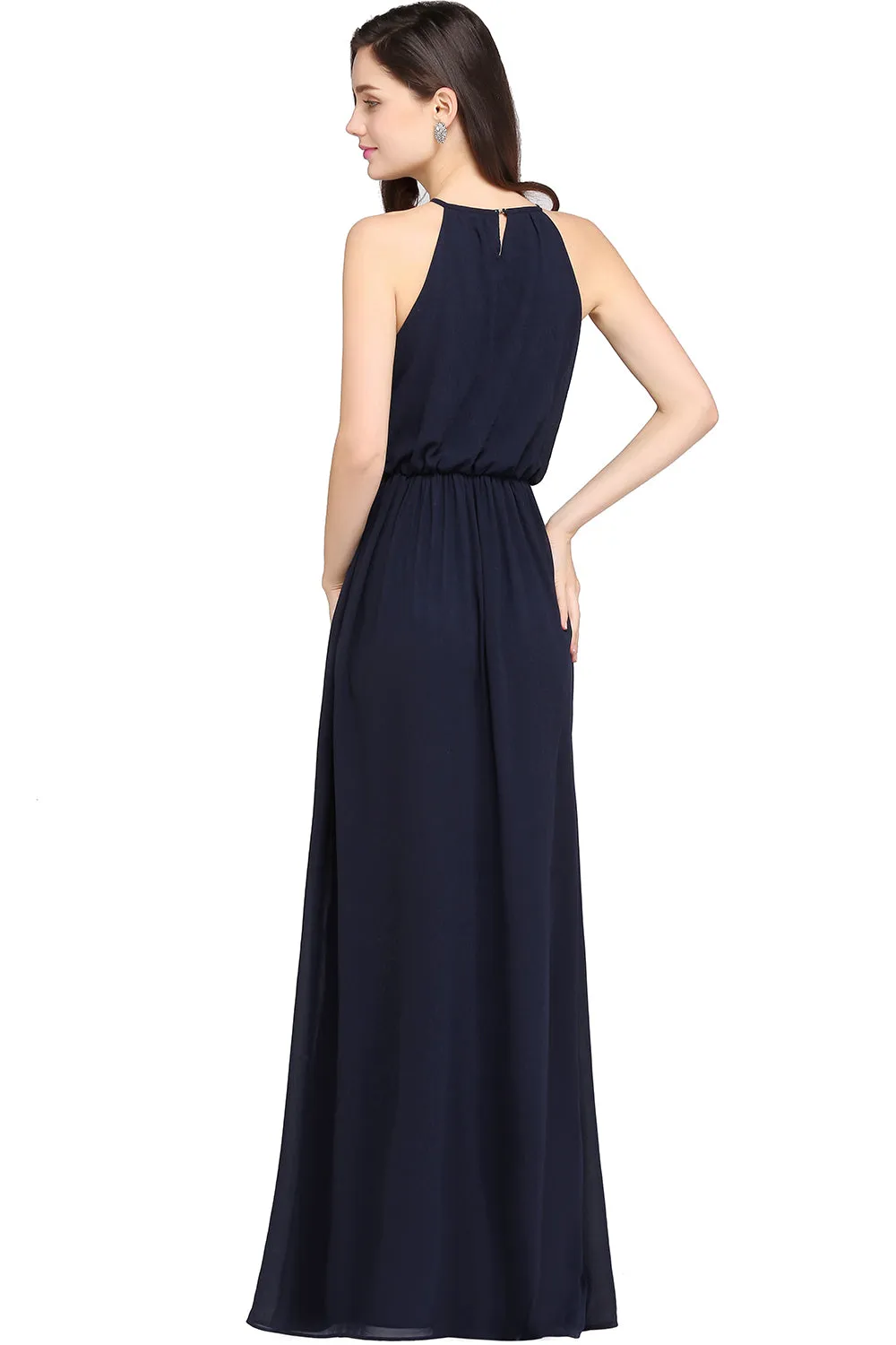 Casual Long A Line Halter Chiffon Floor Length Bridesmaid Dress