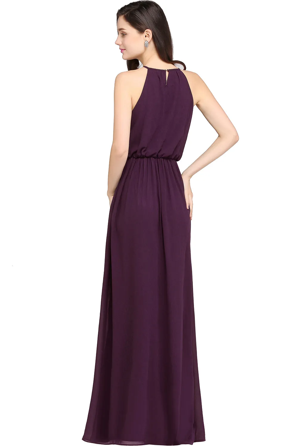 Casual Long A Line Halter Chiffon Floor Length Bridesmaid Dress