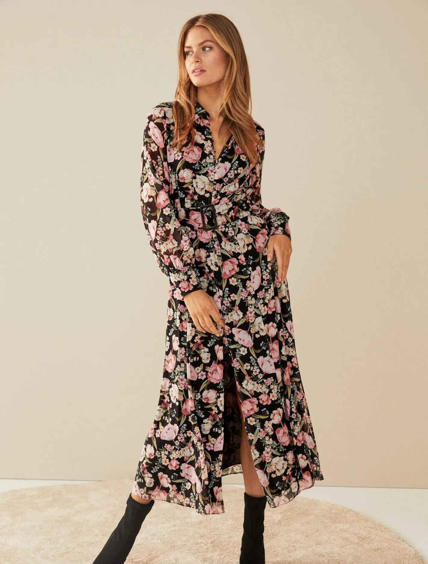 Catalina Belted Shirt Midi Dress