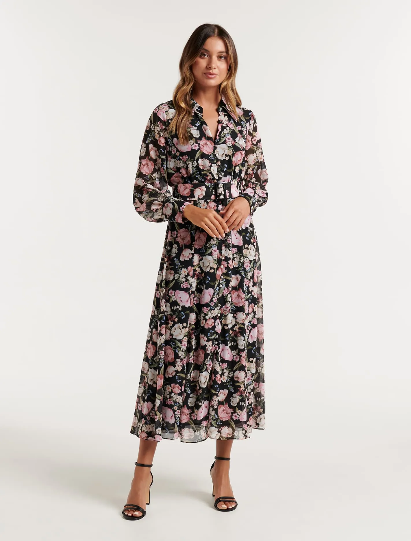 Catalina Belted Shirt Midi Dress