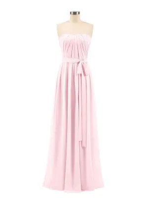 Chiffon Strapless Bridesmaid Gown with Sash-Blushing Pink