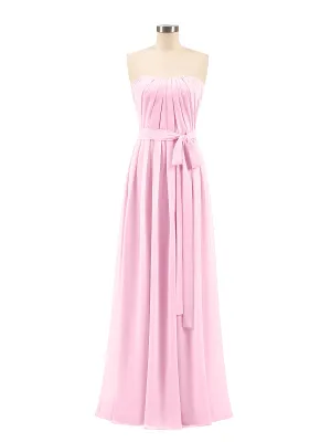 Chiffon Strapless Bridesmaid Gown with Sash-Candy Pink