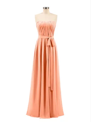 Chiffon Strapless Bridesmaid Gown with Sash-Papaya Plus Size